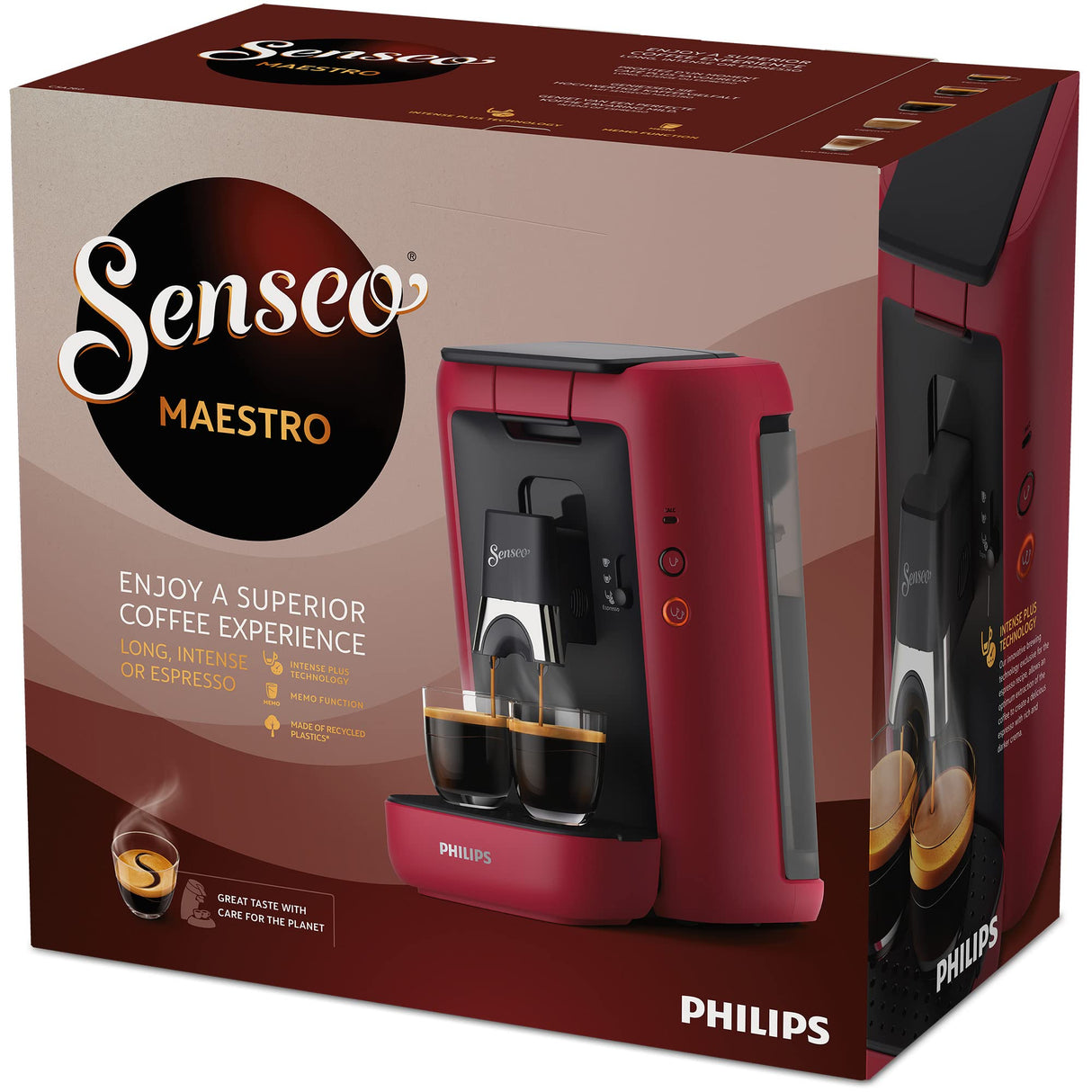 Philips Domestic Appliances CSA260/91 Senseo Maestro - Máquina de café con depósito de agua de 1,2 litros, selección de intensidad y función de memoria, producto verde, color, rojo