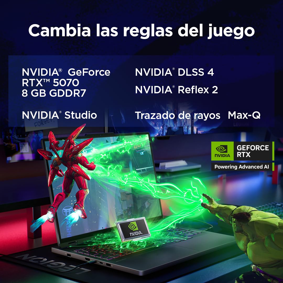 Lenovo Legion Pro 5 Gen10– Portátil Gaming IA 16" WQXGA (Intel Core i9-14900HX, NVIDIA GeForce RTX 5070, 32GB RAM, 1TB SSD, 240Hz, WiFi 6, Sin Sistema Operativo) QWERTY RGB 24 Zonas Español – Negro