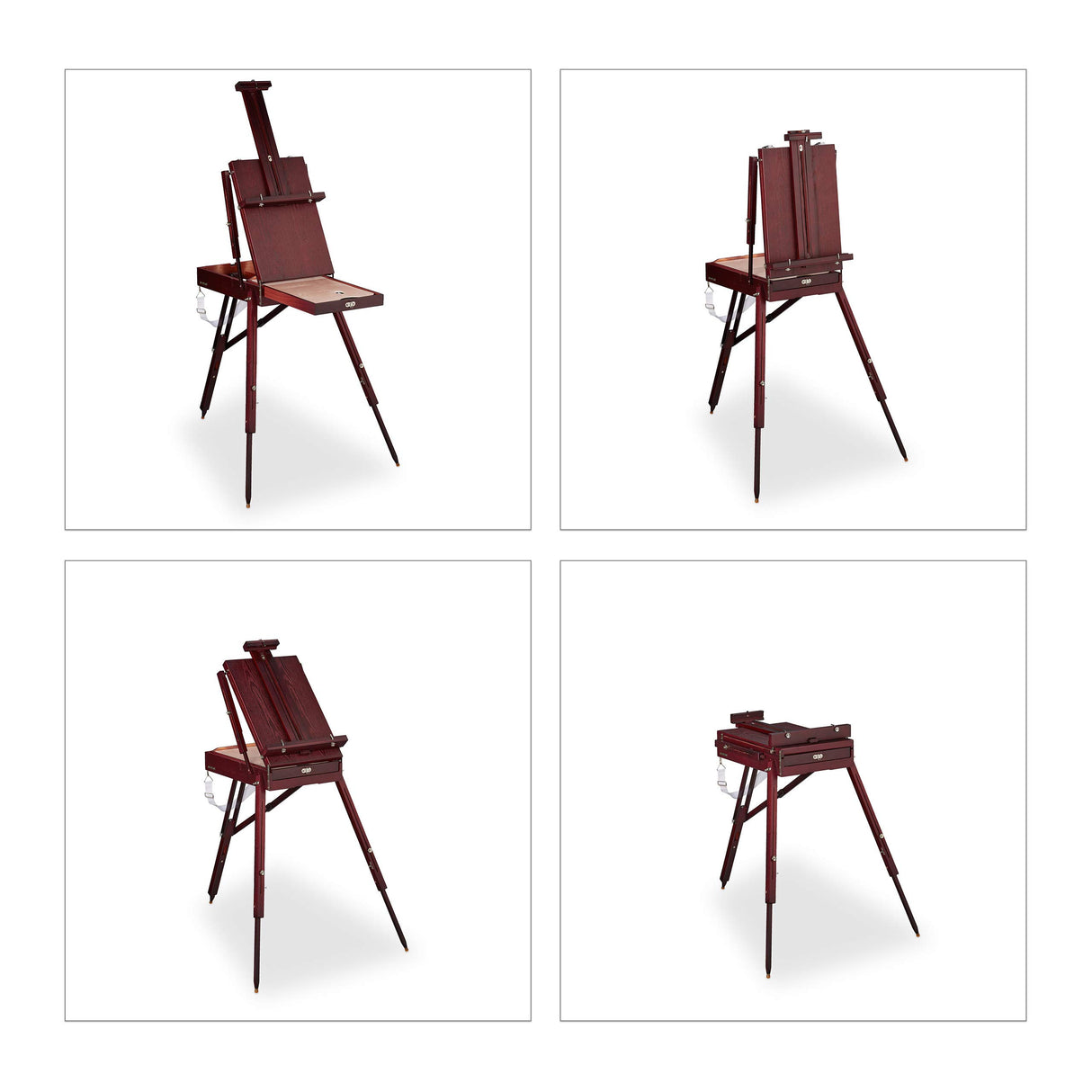 Relaxdays Caballete Portátil de Madera, 35 Piezas, Set de Pinceles, Paleta, Lienzo, Acuarela, Óleo y Acrílico, Marrón, Aluminio, 180 x 100 x 70 cm