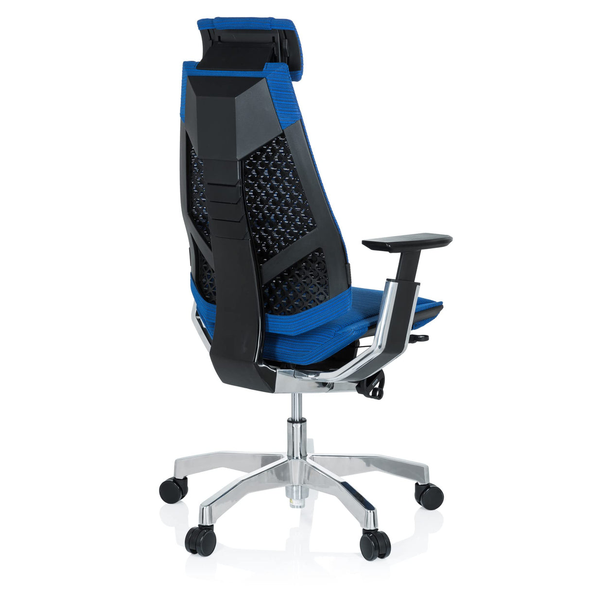 hjh OFFICE 652604 Silla de Oficina GENIDIA Pro Tejido de Malla Azul, Silla ejecutiva ergonómica, reposabrazos y reposacabezas Ajustables
