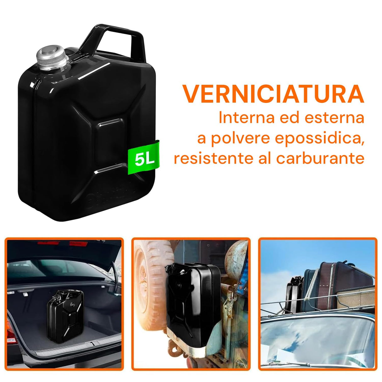 Bidón de combustible de metal barnizado con polvo epoxi, de 5 l, con tapón magnético, grosor 0,9 mm, para diésel, gasolina y queroseno