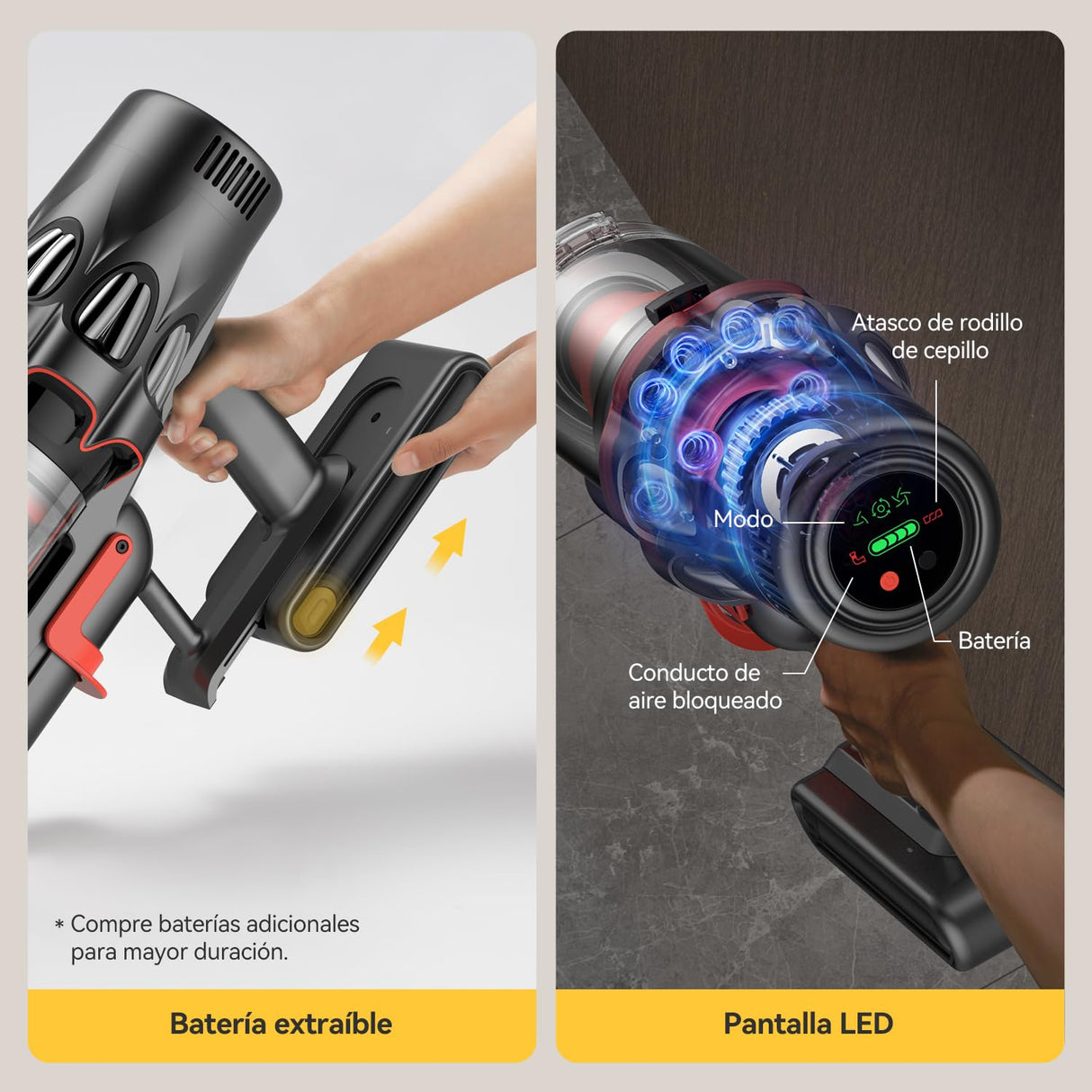 Deerma Aspiradora sin Cable DEM-T50W 30kPa, 590W con 90 Min de Autonomía y Filtro HEPA, Optima para Mascotas y Suelos Duros