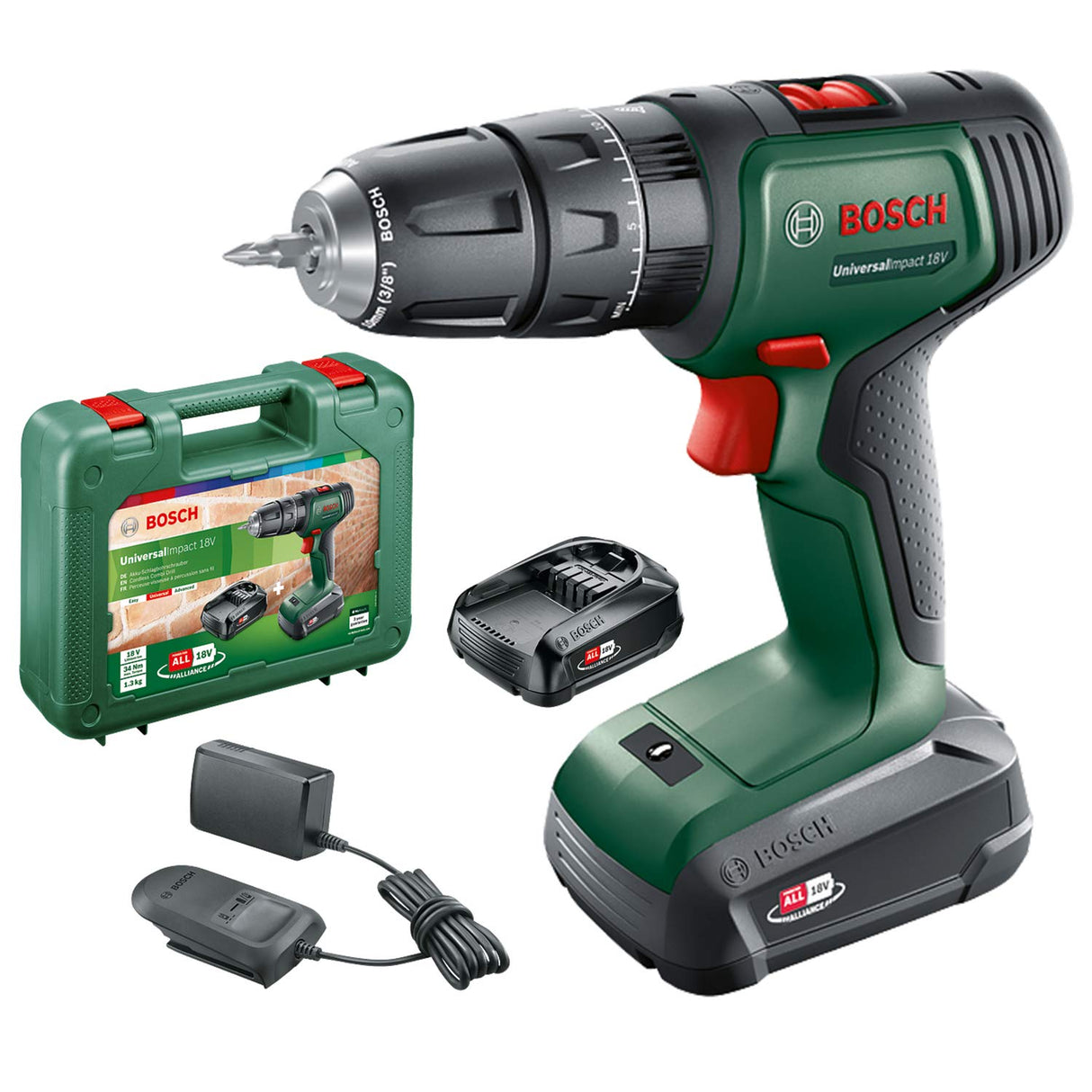 Bosch Home and Garden Martillo taladrador a batería (1 batería, sistema de 18 V, en Maletín), UniversalImpact 18 V