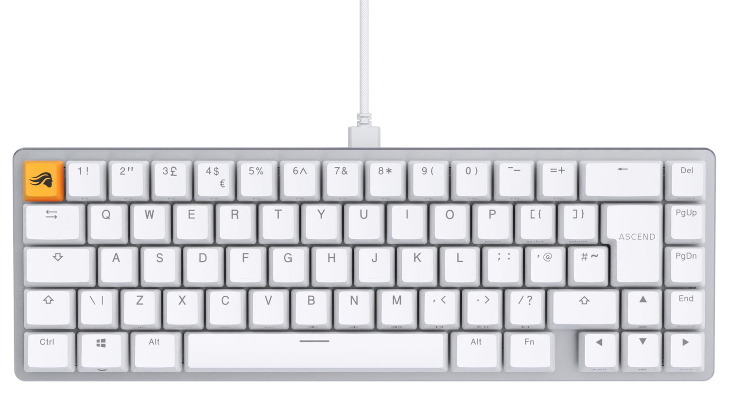 Glorious Gaming GMMK 2 Compact 65% - Teclado gaming mecánico, compacto TKL 65%, carcasa de aluminio, personalizable, keycaps dobles, switches Fox, RGB, distribuciones QWERTY inglés - Blanco