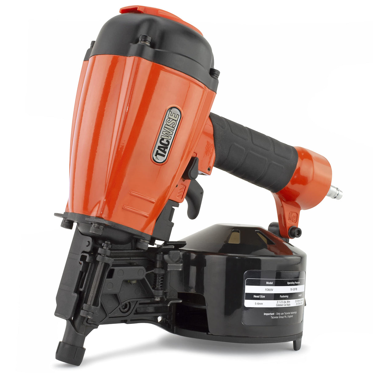 TACWISE FCN55V Clavadora Neumática de Bobina, Utiliza Clavos en Bobina Plana y Cónica de 25 a 57 mm