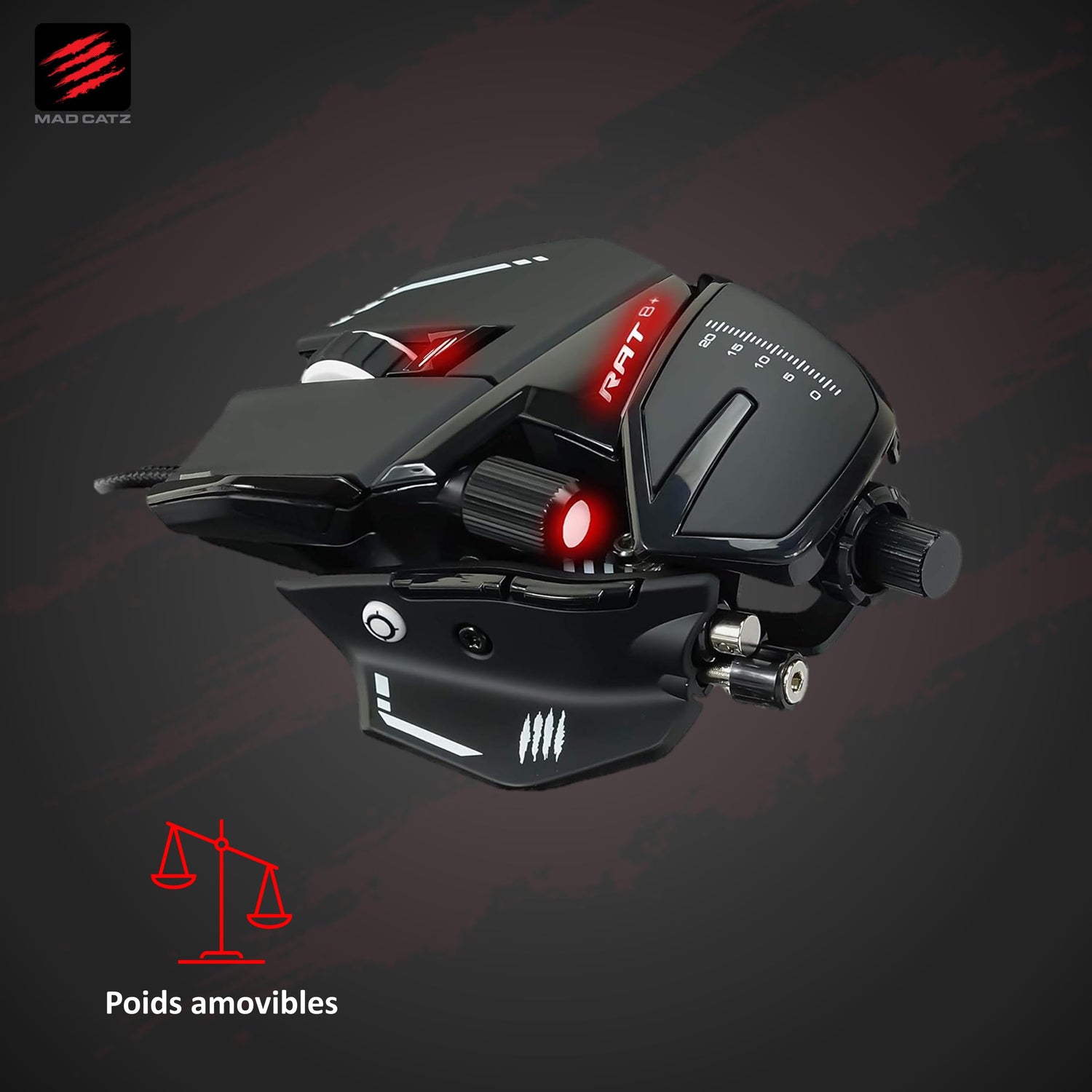 Mad Catz MR05DCINBL000-0 R.A.T. 8+ - Ratón (mano derecha, Óptico, USB, 16000 DPI, 16000 pps, Negro), rojo