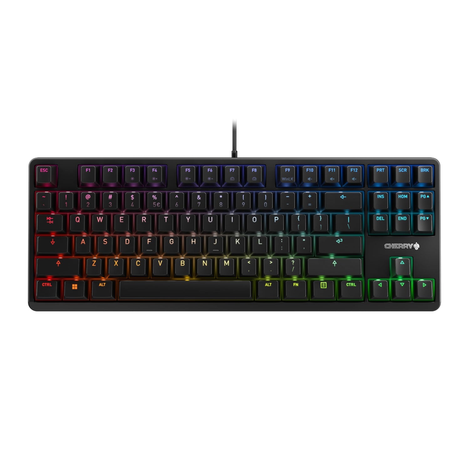 CHERRY G80-3000N RGB TKL, teclado Gaming con cable y sin teclado numérico, distribución de teclado UE (QWERTY), iluminación RGB, switches MX SILENT RED originales, negro