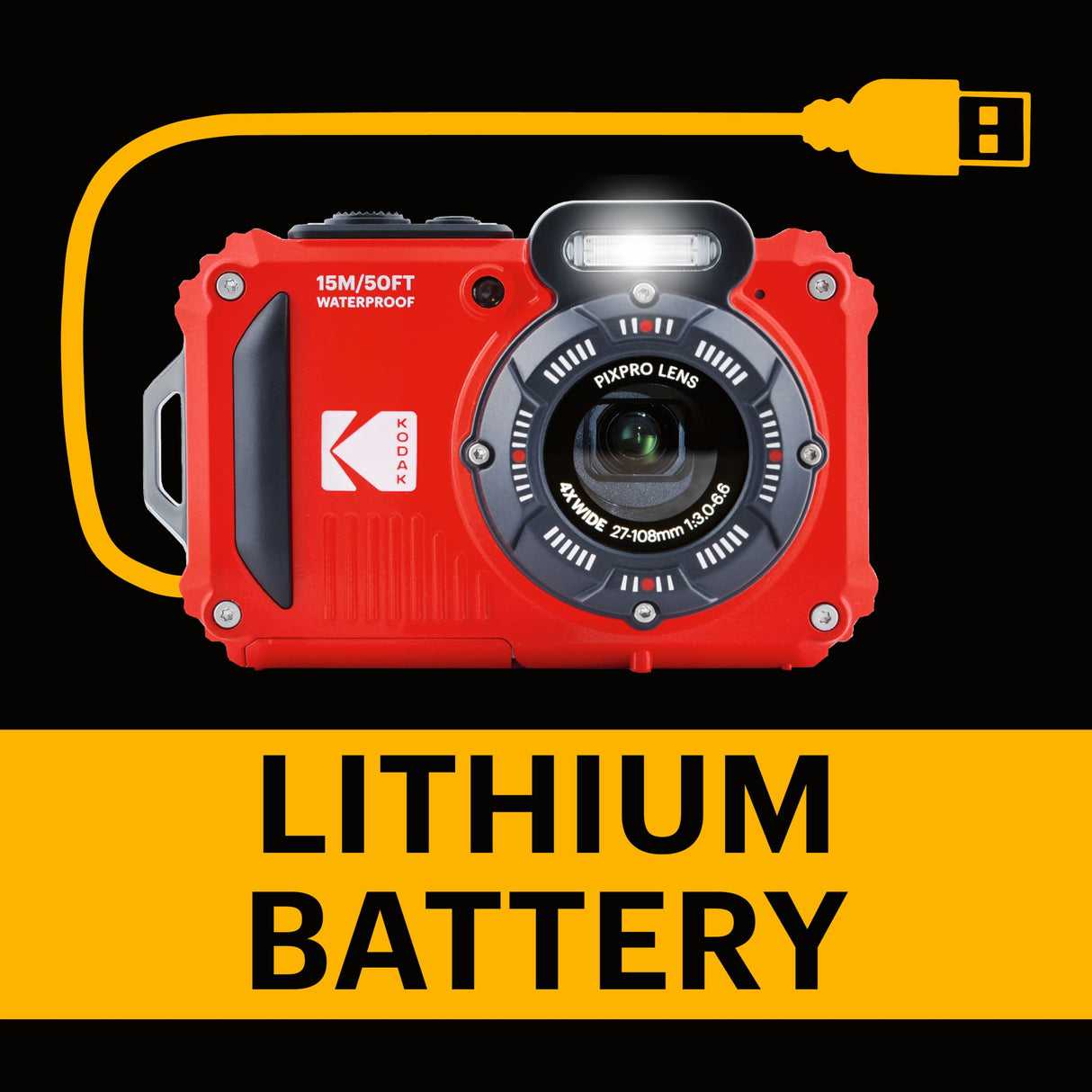 KODAK Pixpro Pack WPZ2 + 2 baterías + 1 Tarjeta SD - Compact 16M Pixels, Impermeable a 15 m, antigolpes, Video 720p, Pantalla LCD 2,7 - Batería de Li-Ion - Rojo