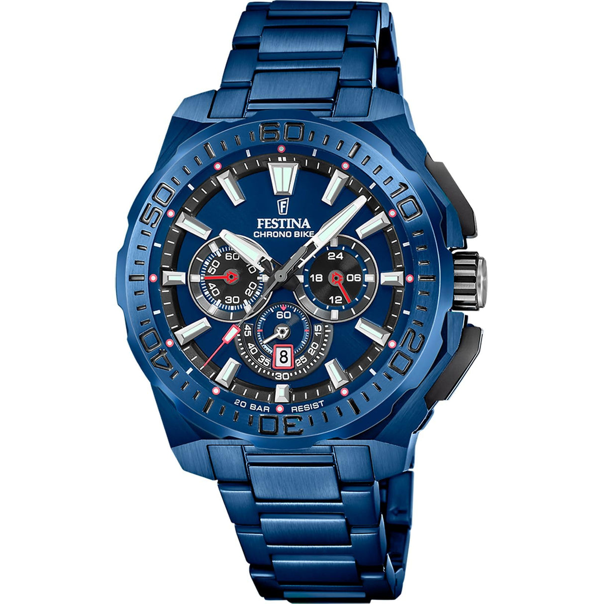 Festina Reloj Hombre Analógico de Acero Inoxidable 316l Azul - Movimiento de Cuarzo - Cronógrafo - Calendario - Cristal Mineral de Alta Resistencia - Resistente al Agua 20 ATM F20729/1 Chrono Bike