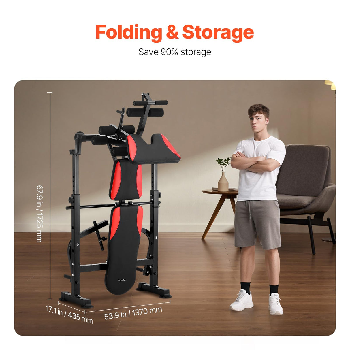 VEVOR Banco de Pesas Ajustable Multifuncional para Entrenamiento de Cuerpo Completo, Banco de Ejercicios de 300 kg para Entrenamiento de Fuerza en el Gimnasio en Casa, 1730 x 1370 x 1300 mm, Negro