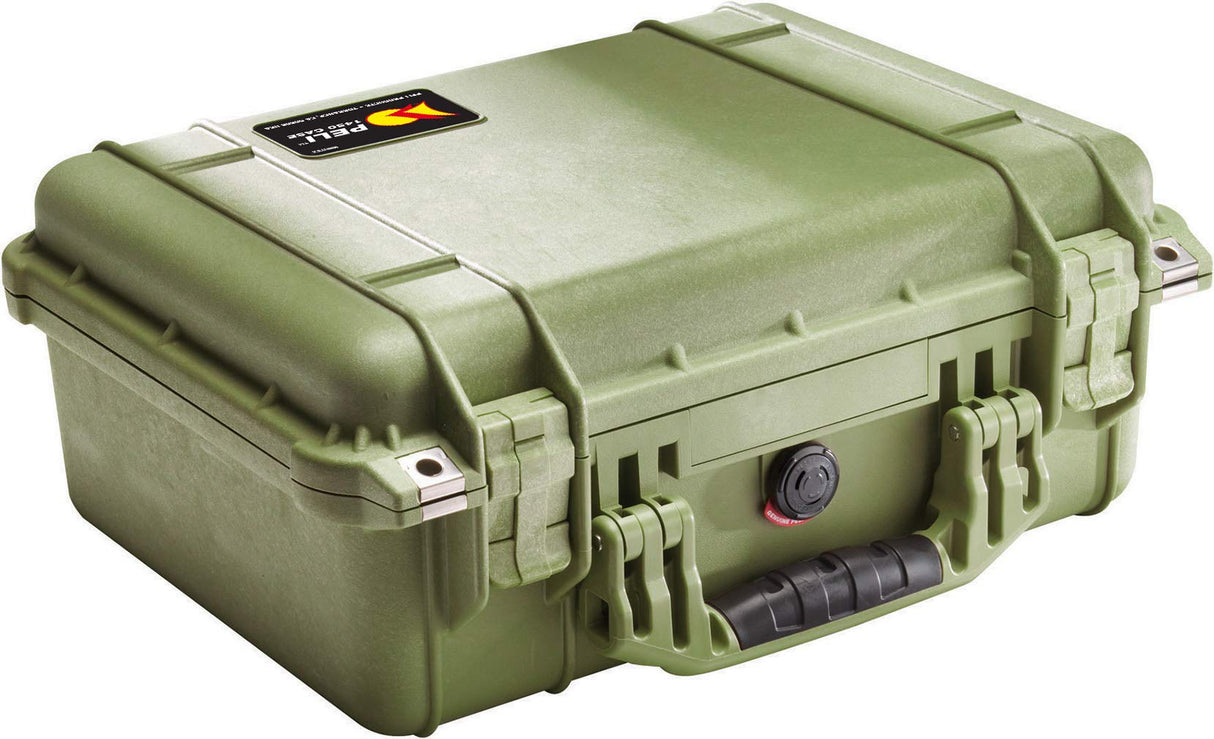PELI 1450 Maleta protectora estanca de polipropileno para dispositivos electrónicos, cámaras, drones y más, IP67 estanca, 15L de capacidad, fabricada en Alemania, sin espuma, OD Green