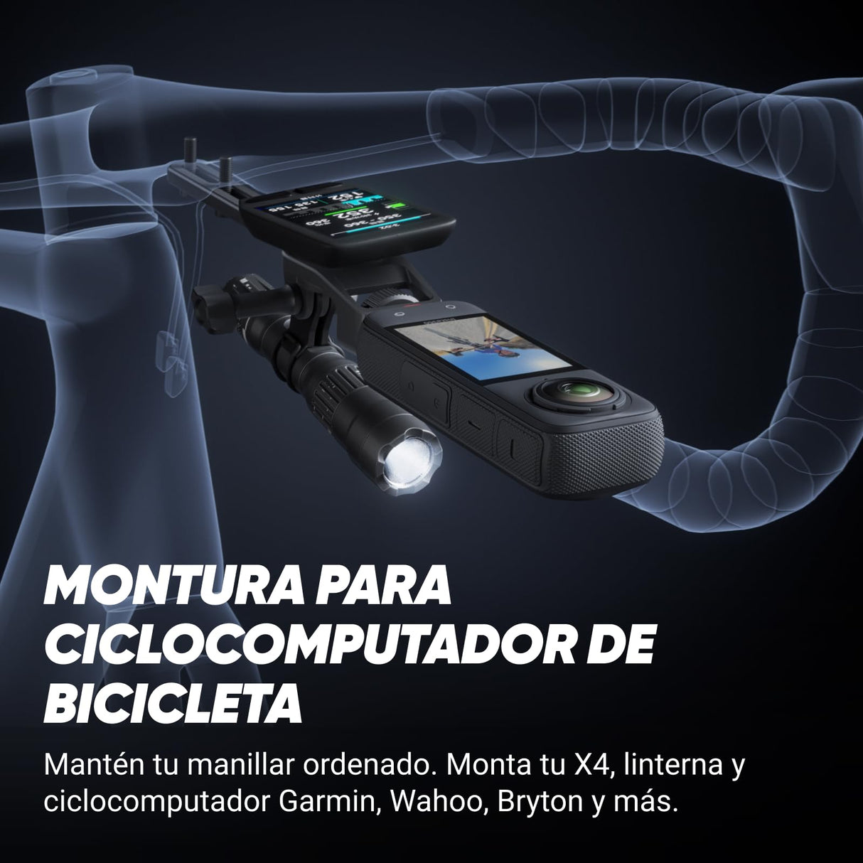 Insta360 X4 Paquete de Ciclismo en Carretera (Independiente) - Cámara de acción Impermeable 8K 360, Vídeo 4K Gran Angular, Efecto Selfie Stick Invisible, Protectores de Lente Extraíbles