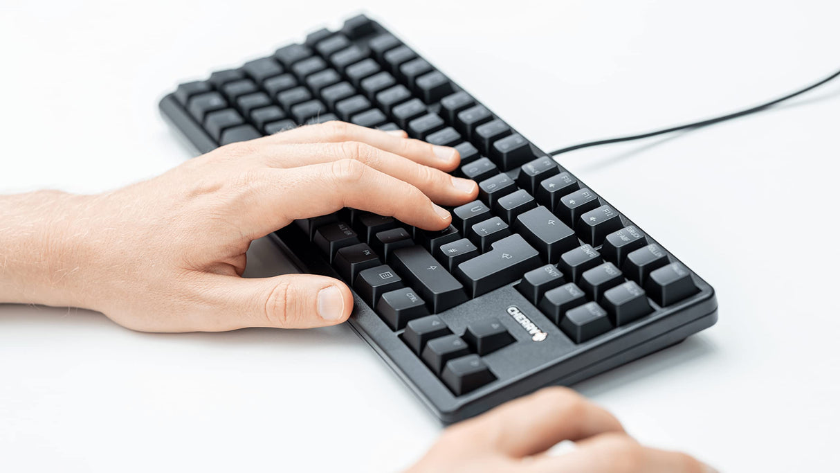CHERRY G80-3000N RGB TKL, teclado Gaming con cable y sin teclado numérico, distribución de teclado UE (QWERTY), iluminación RGB, switches MX SILENT RED originales, negro