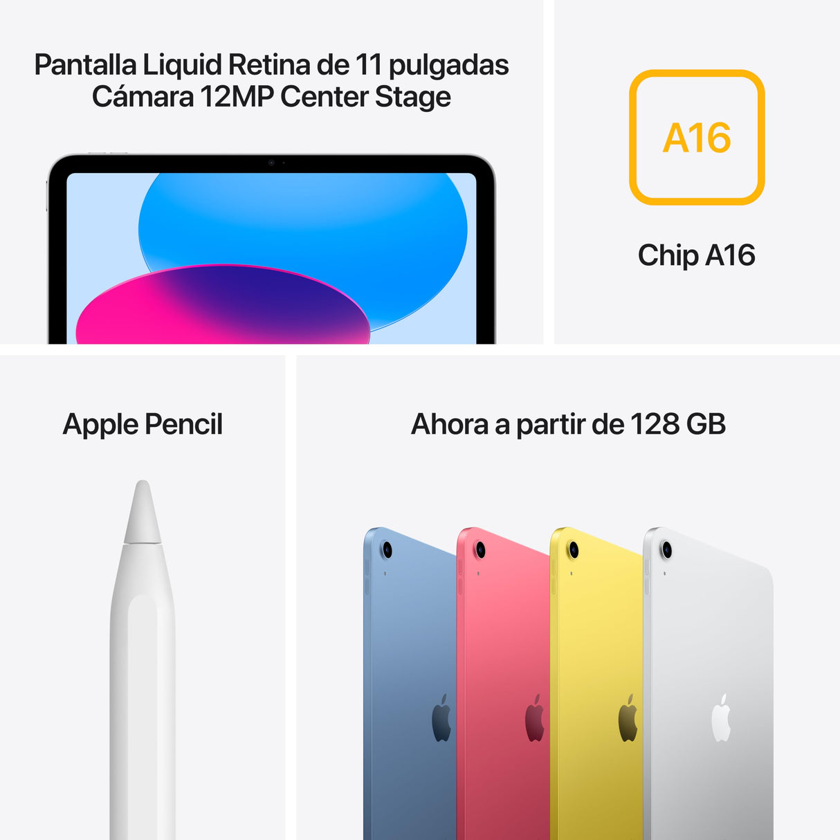 Apple iPad de 11 Pulgadas: Chip A16, Modelo de 11 Pulgadas, Pantalla Liquid Retina, 256 GB, Wi Fi 6, Redes 5G, cámaras Frontal y Trasera de 12 Mpx, Touch ID, autonomía para un día Entero – Amarillo