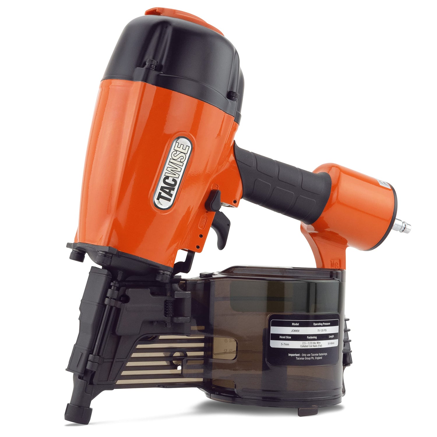 TACWISE JCN90V Clavadora Neumática de Bobina, Utiliza Clavos en Bobina Plana de 50-90 mm