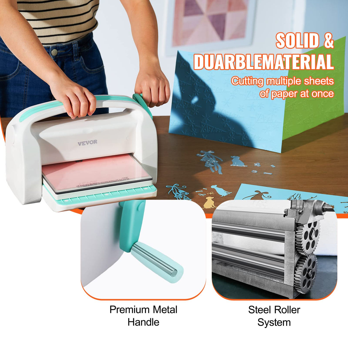 VEVOR Máquina Troqueladora Apertura de Ancho de 226 mm Máquina de Troquelado y Estampado Manual con 8 Troqueles, 10 Cartulinas y 1 Carpeta A6 Juego Completo para Decoración Álbum Tarjetas Manualidades
