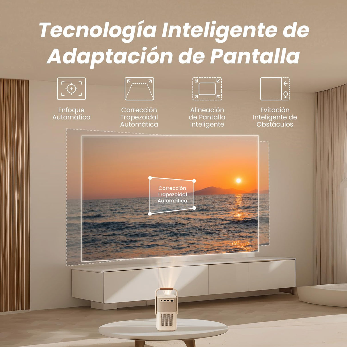 Proyector T2 Portátil WiFi 6 Bluetooth Full HD 1080P 4K Nativo Soporte Cine en Casa/Exterior para Móvil/iOS/Android con Sound by J y Batería Integrada