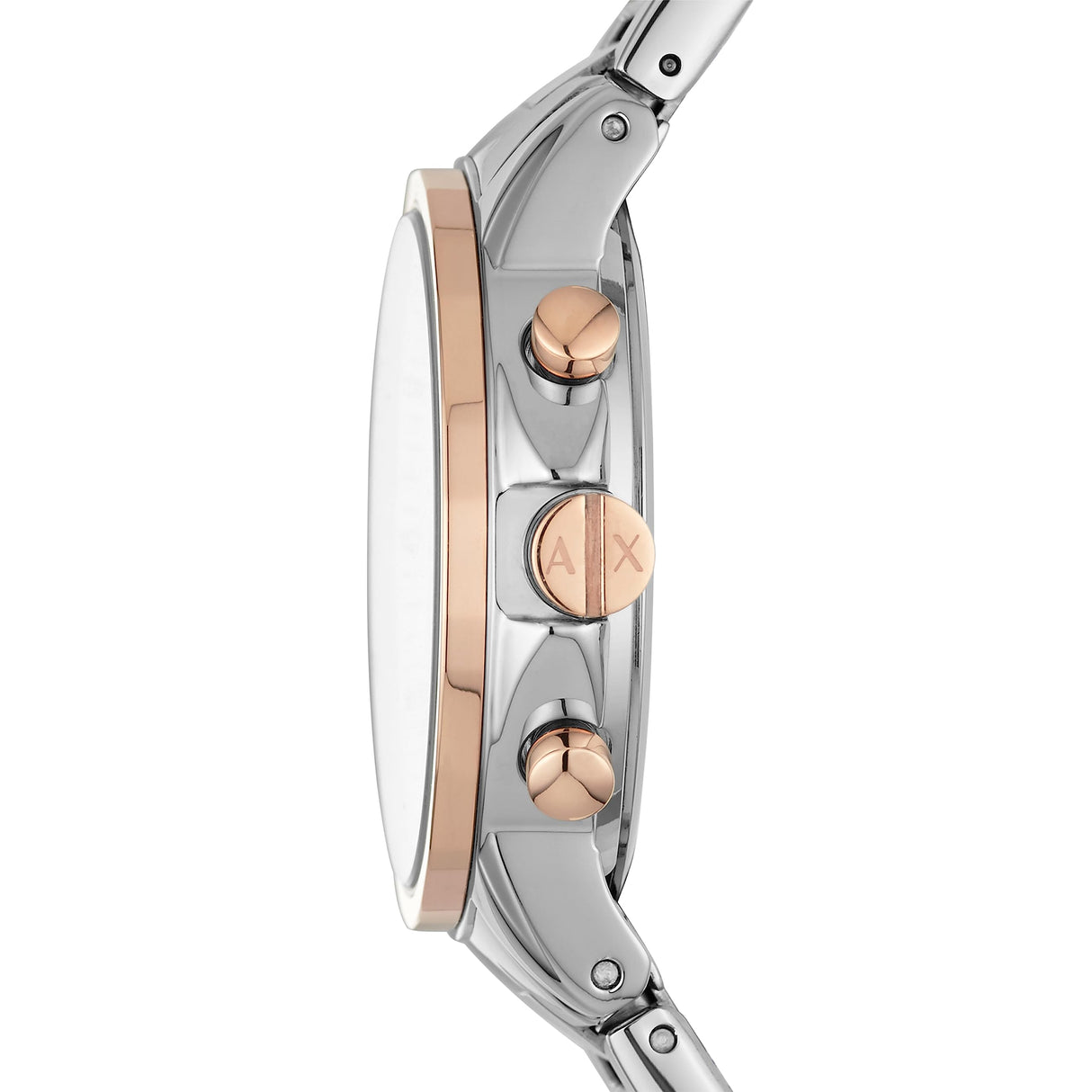 Armani Exchange Orologio da donna, Movimento cronografo al quarzo e cassa da 36 mm con cinturino in acciaio inossidabile, Tono plateado y tono oro rosa