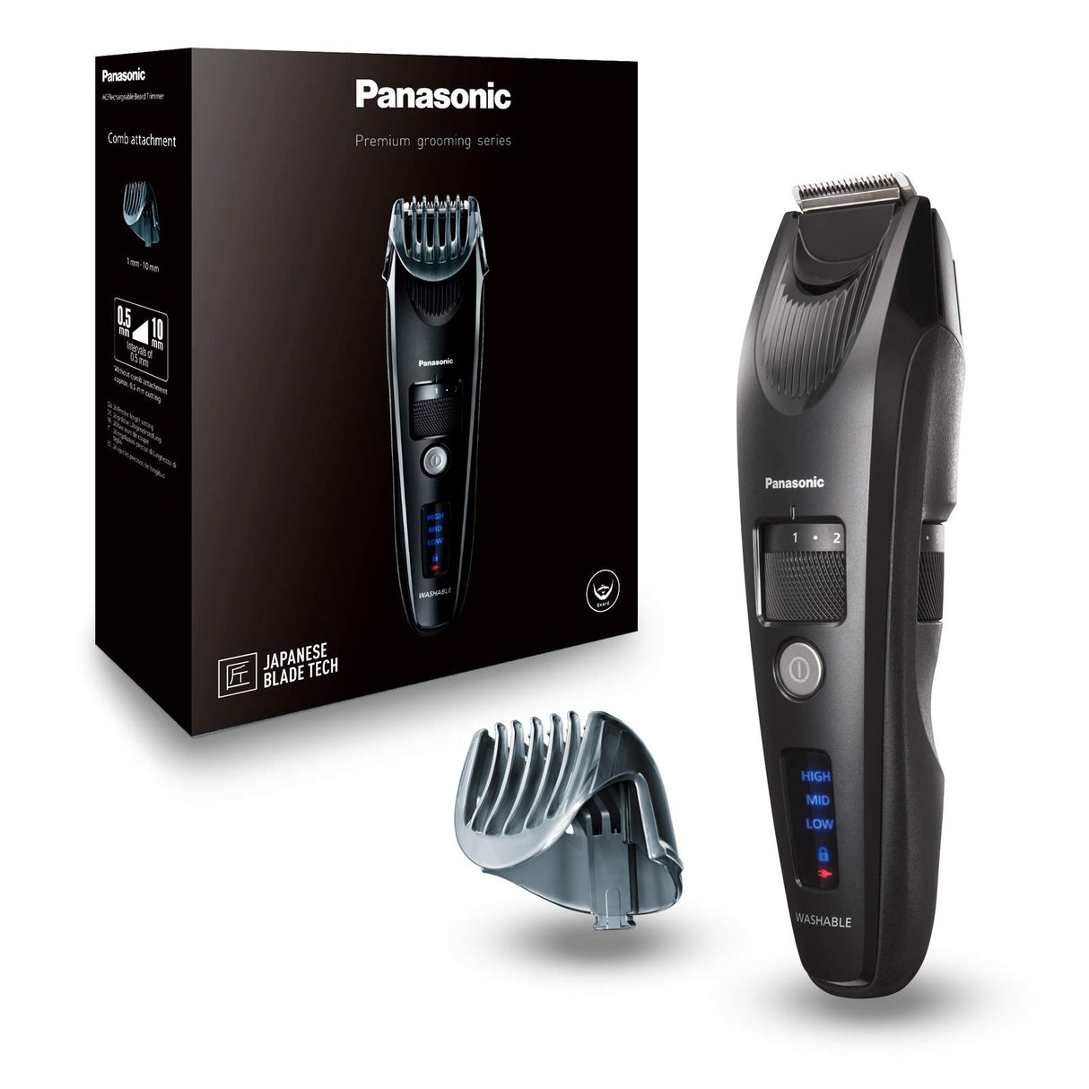 Panasonic ER-SB40-K803 Trimmer de Barba para Hombres, Cortapelos Portátil Resistente Al Agua, 20 ajustes de longitud, Accesorio de Peine, Inalámbrico y con Cable, Indicador de Batería LED, Negro
