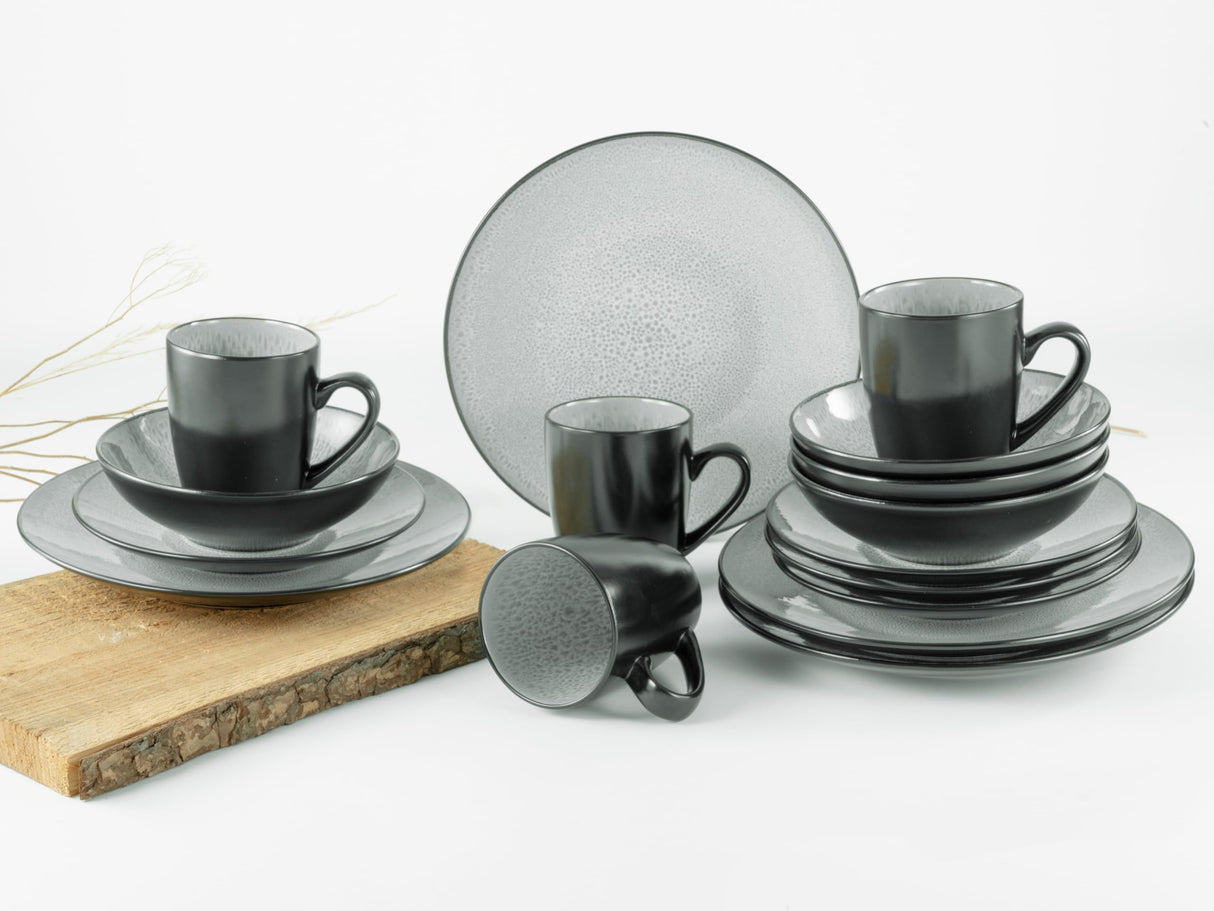 CreaTable, 23962, Serie Malmö, 16-teiliges Geschirrset für 4 Personen, Kombiservice aus Steinzeug, spülmaschinen- und mikrowellengeeignet, Qualitätsproduktion