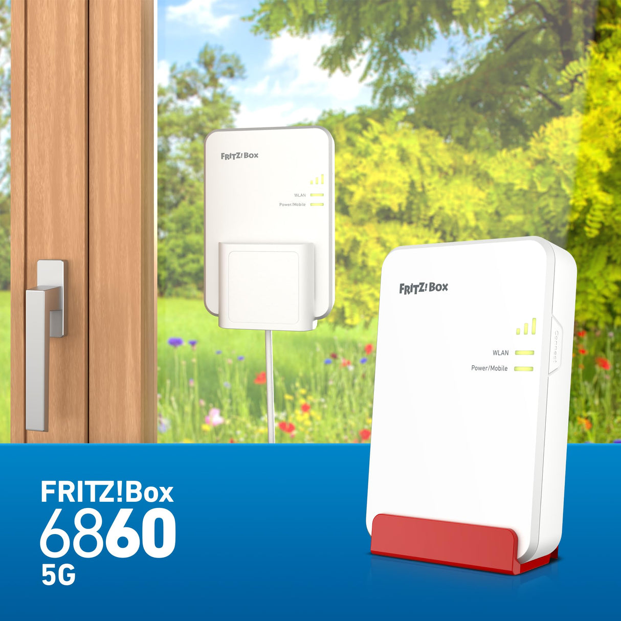 Fritz!Box 6860 5G International - Router móvil 5G/LTE con hasta 1.300 Mbps, Wi-Fi 6 con hasta 3.000 Mbps, PoE+, Carcasa a Prueba de Polvo y Salpicaduras, Base DECT, Interfaz en Español