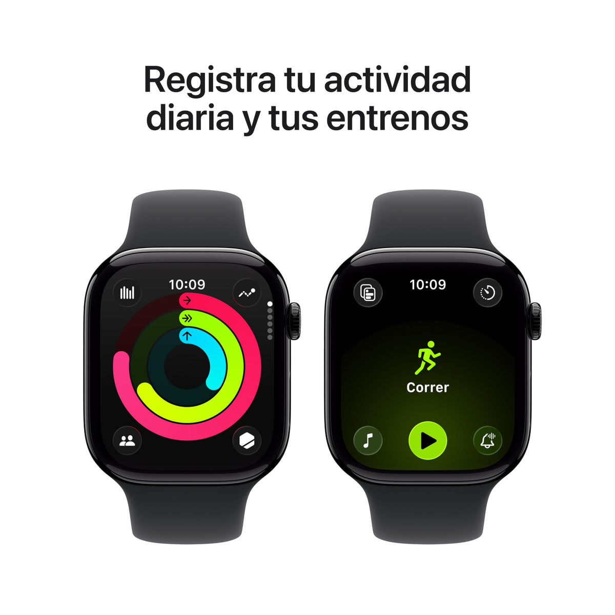 Apple Watch Series 11 GPS con caja de aluminio en negro azabache de 46 mm y correa deportiva negra-Talla S/M.Calidad del Sueño,monitores de entreno y salud,pantalla siempre activa, resistencia al agua