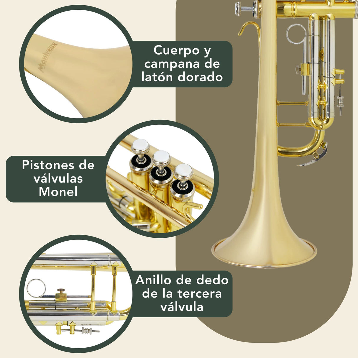 Montreux Concert Series Intermediate Advanced Bb Trompeta Con Estuche De Transporte Premium, Portavoz De 7C - Latón Plateado De Plata, Campana De 4.75 Pulgadas / 12 Cm, B Plana