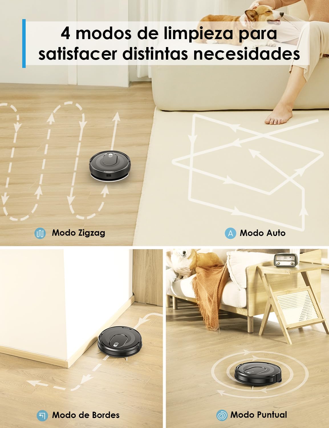 Vexilar Robot Aspirador y Fregasuelos W7 Potente Succión, Robot Aspirador 2-en-1, Batería de Larga Duración, 3 Niveles de Ajuste de Agua, Adecuada para Suelos/Alfombras de Pelo Corto/Pelo de Mascotas