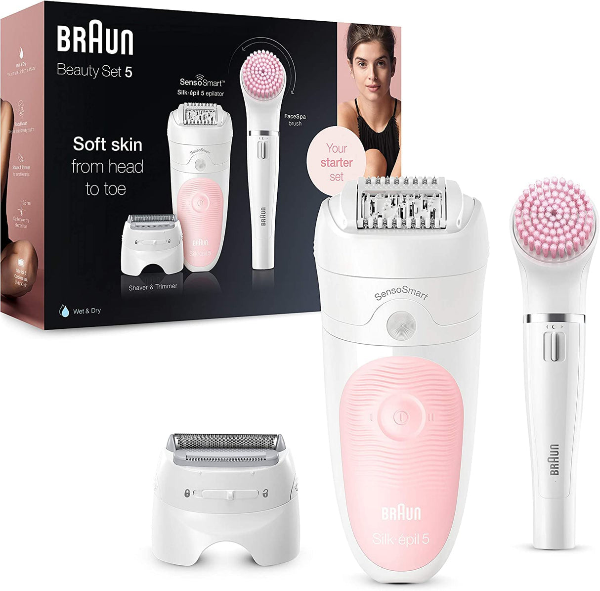 Braun Silk-épil 5 Depiladora Eléctrica Mujer 3 en 1, Kit de belleza para una sepilación suave, 5 5-825 Blanco/Gris