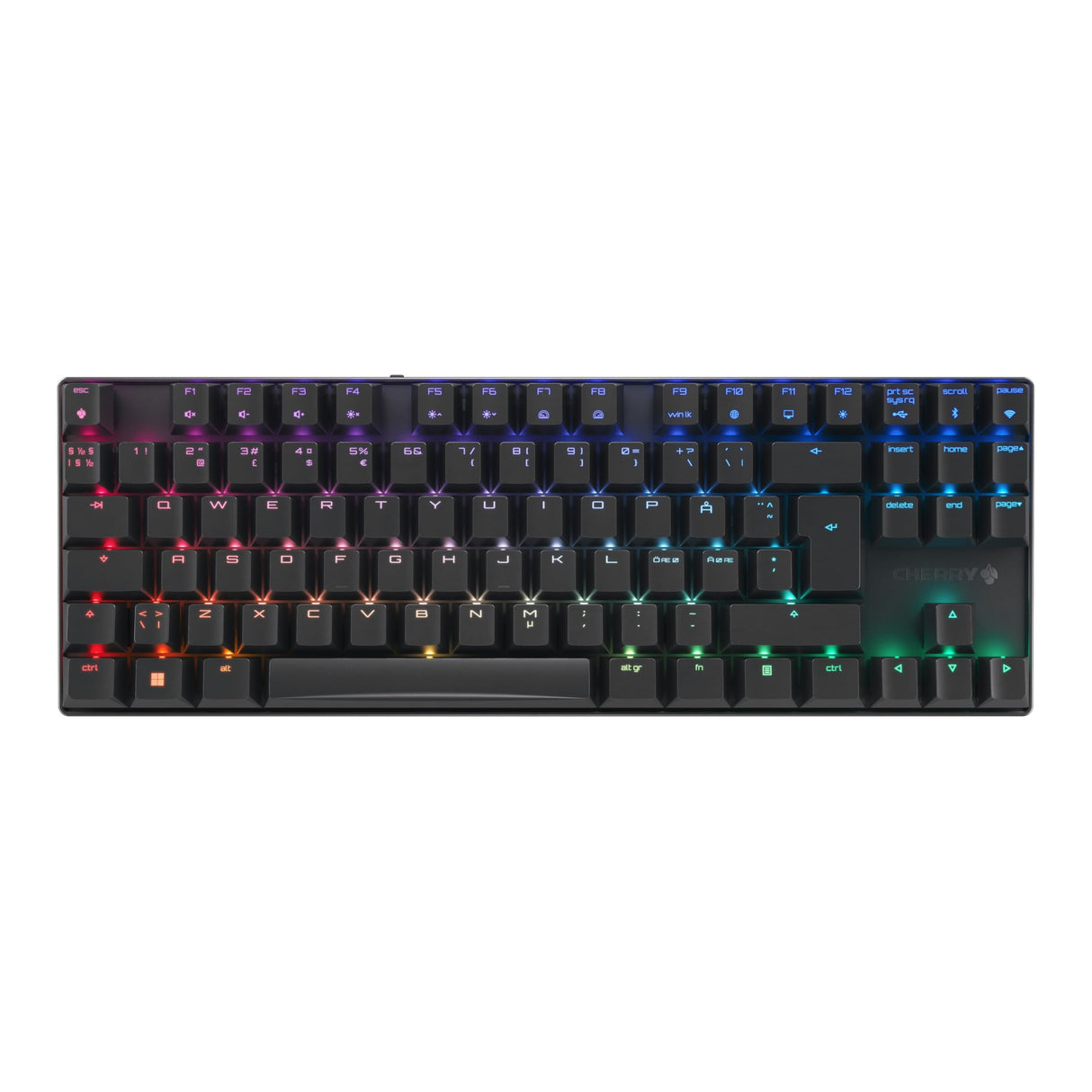 CHERRY MX 8.2 TKL Wireless, Teclado Gaming Inalámbrico sin Bloque Numérico, Disposición Pan-Nórdica (QWERTY), Bluetooth, 2,4 GHz & Cable, Switches MX2A RED, Negro