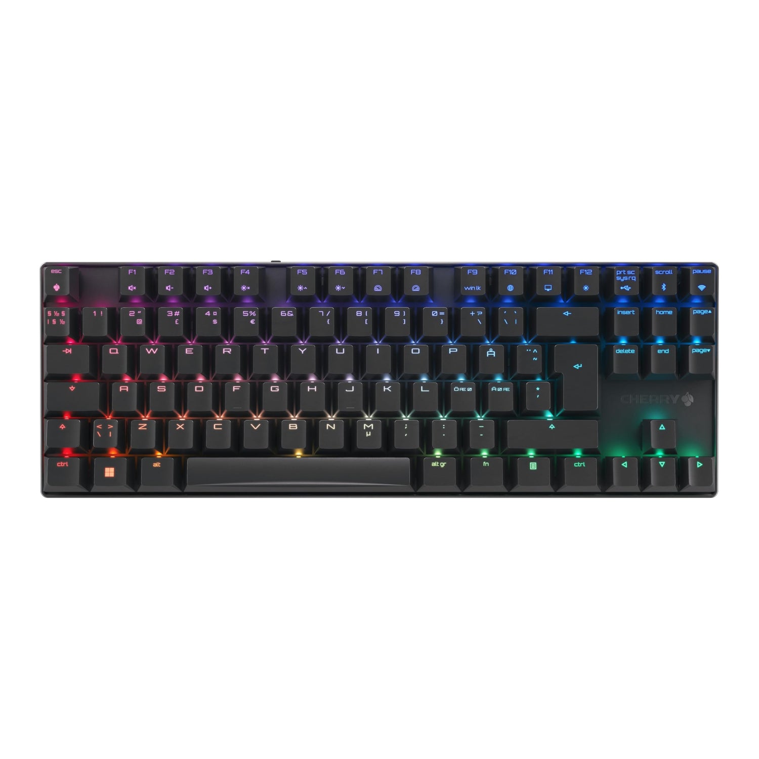 CHERRY MX 8.2 TKL Wireless, Teclado Gaming Inalámbrico sin Bloque Numérico, Disposición Pan-Nórdica (QWERTY), Bluetooth, 2,4 GHz & Cable, Switches MX2A RED, Negro