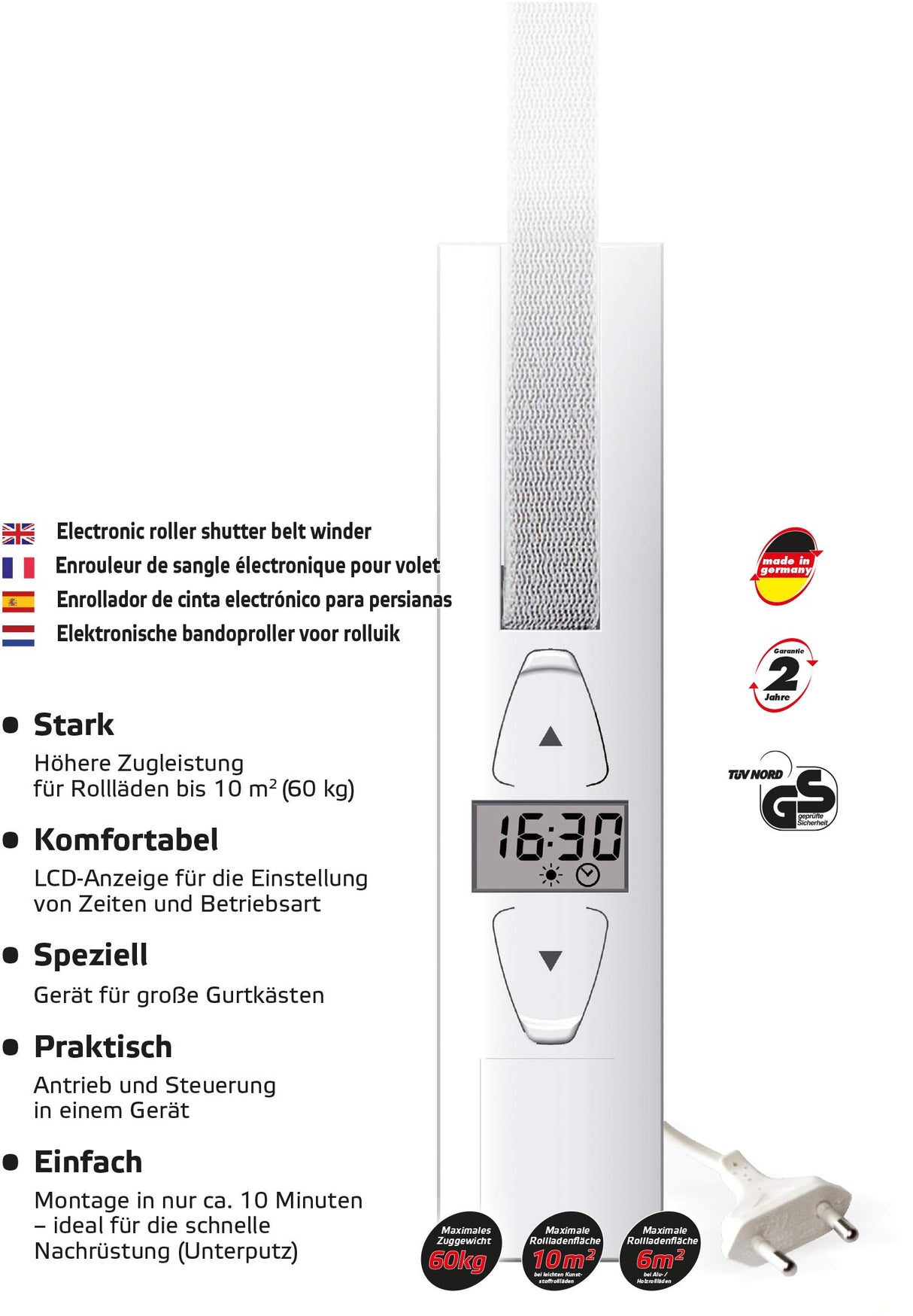 SuperRollo GW255 - Bobinadora eléctrica integrada para persiana, para 23 mm, 70 W