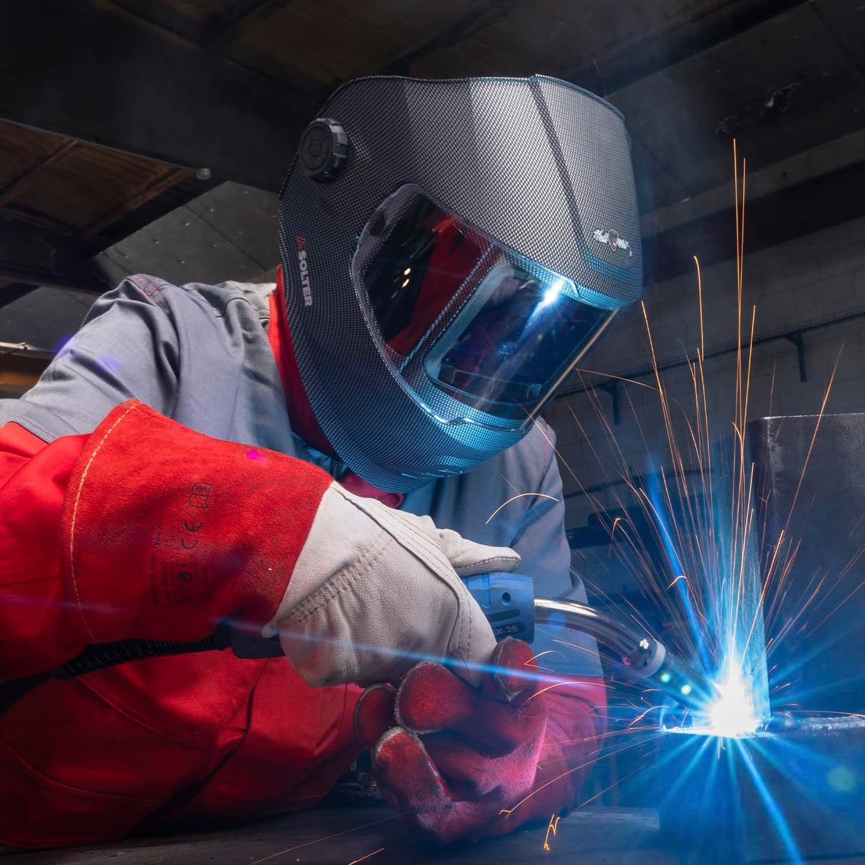 Solter, Pantalla Soldadura HELLMET R-30 con Tecnología True Color, Calidad Óptica 1/1/1/1, Amplio Campo de Visión 116x81mm, Niveles de Sombra DIN 3/4-8/9-13, Batería CR2450 Reemplazable