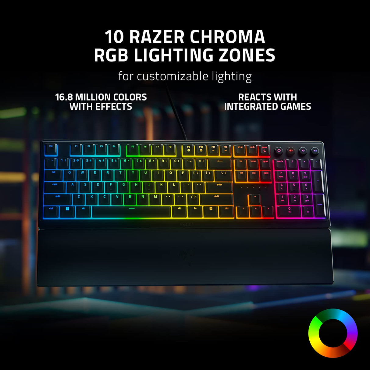 Razer Ornata V3 - Teclado para Juegos de Perfil Bajo (Interruptor Híbrido de Membrana Mecha, Teclas Recubiertas de UV, Reposamuñecas Magnético Suave al Tacto, RGB Chroma) Diseño US, Negro