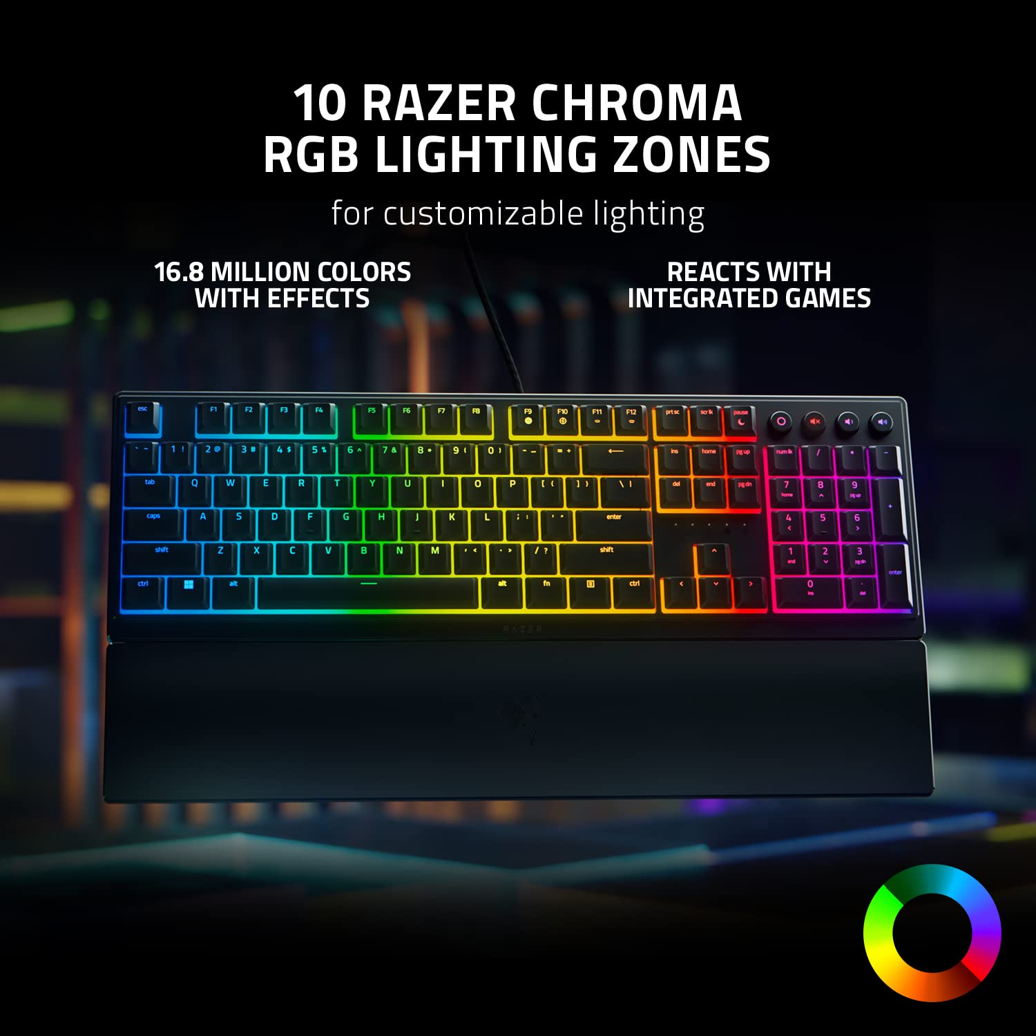 Razer Ornata V3 - Teclado para Juegos de Perfil Bajo (Interruptor Híbrido de Membrana Mecha, Teclas Recubiertas de UV, Reposamuñecas Magnético Suave al Tacto, RGB Chroma) Diseño US, Negro