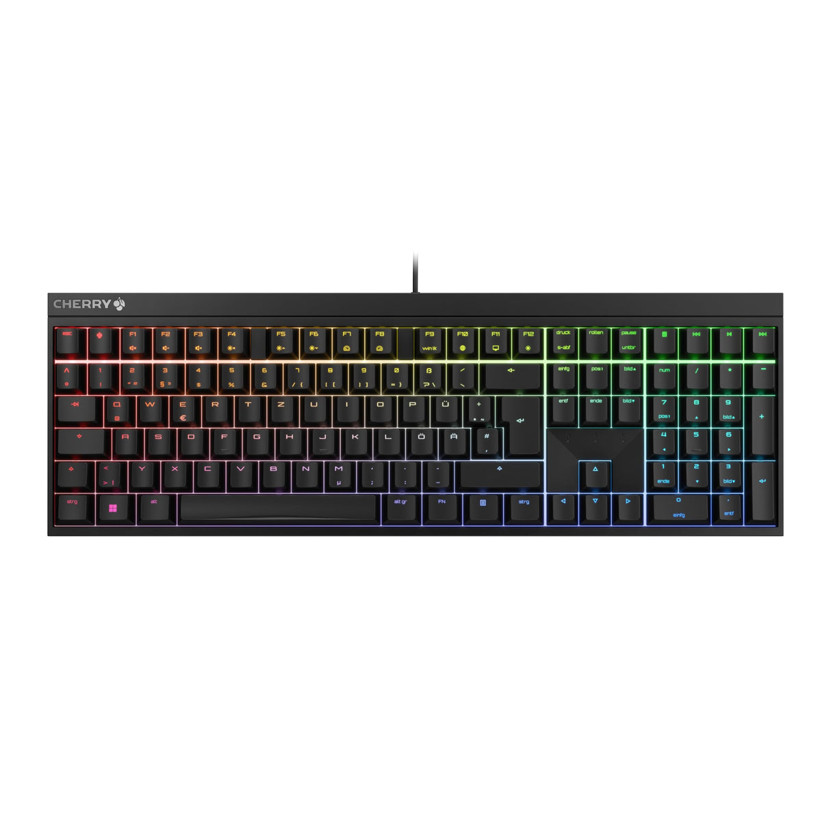 CHERRY MX 2.0S, Teclado Gaming Mecánico con Iluminación RGB, Disposición Alemania (QWERTZ), Con Cable, Diseñado en Alemania, Switches MX2A RED, Negro