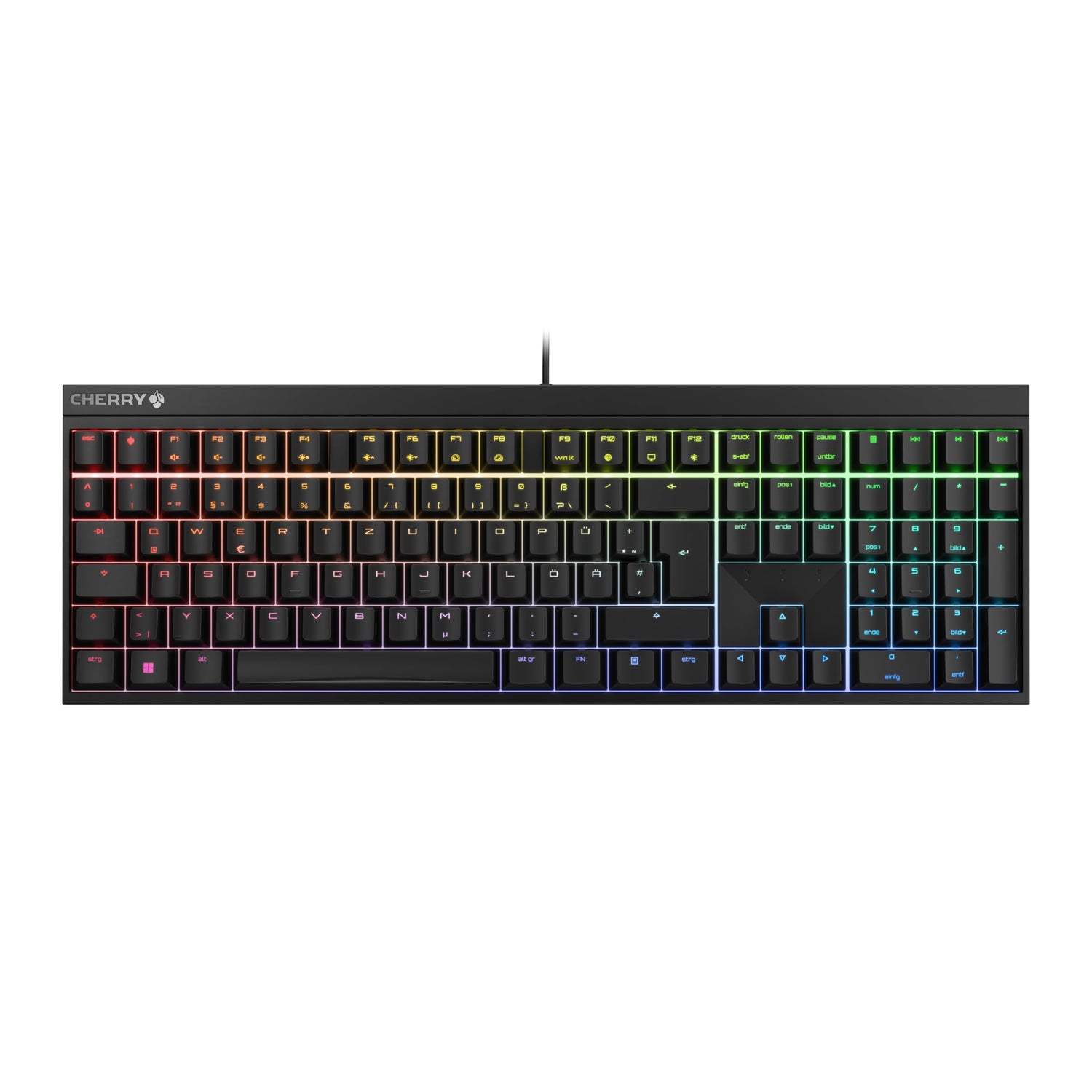 CHERRY MX 2.0S, Teclado Gaming Mecánico con Iluminación RGB, Disposición Alemania (QWERTZ), Con Cable, Diseñado en Alemania, Switches MX2A RED, Negro