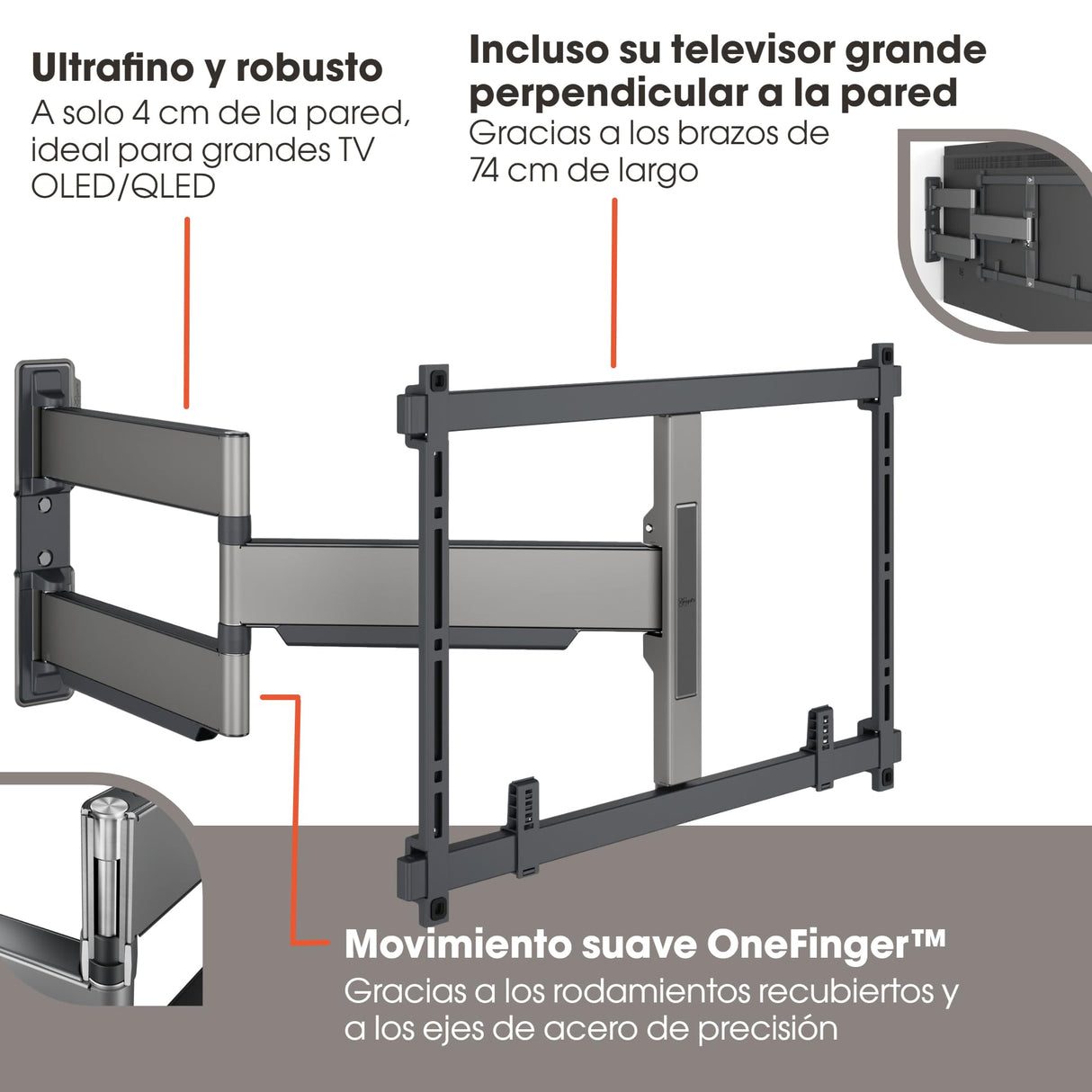 Vogel's Elite TVM 5845 Soporte TV Giratorio y Ultrafino para TV de 55 a 100 Pulgadas, Peso máx. de 55 kg, Gira hasta 180°, Soporte de TV Full-Motion, Máx. VESA 600x400, Compatibilidad Universal
