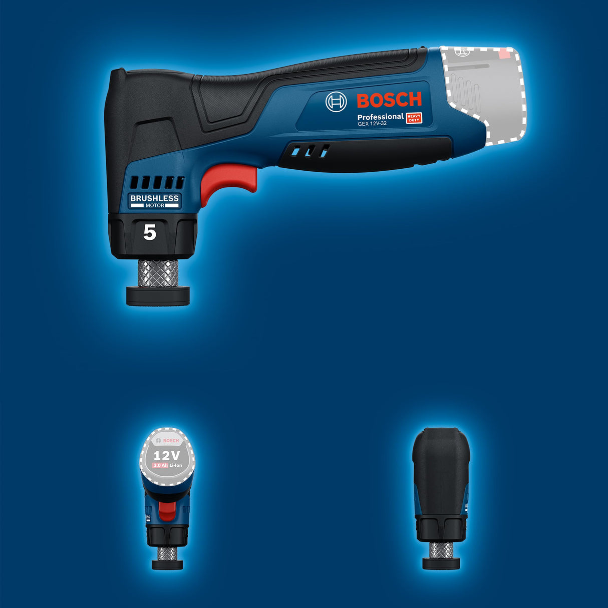 Bosch Professional 12V System lijadora orbital excéntrica a batería GEX 12V-32 (incl. plato de caucho montado con cierre por contacto de 32 mm, plato de caucho adhesivo de 32 mm)