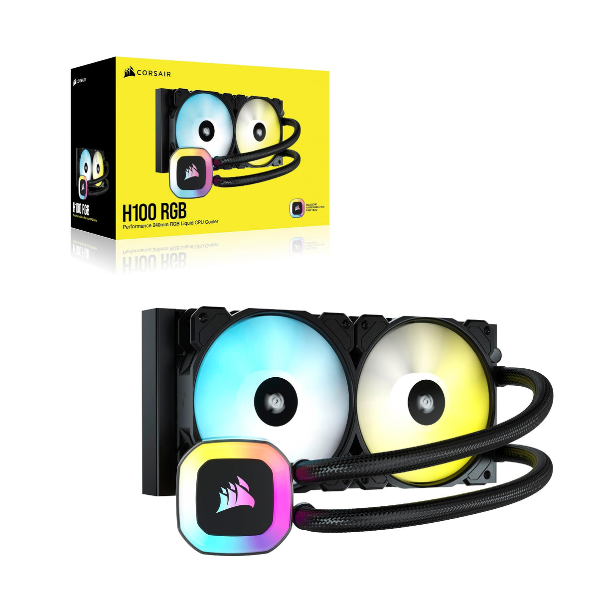 CORSAIR Enfriador líquido RGB H100 para CPU, AIO de 240 mm, ventilador SP120 RGB Elite, compatible con Intel LGA 1200/115X/2066 y AMD AM4, adaptador de placa base ARGB incluido, negro