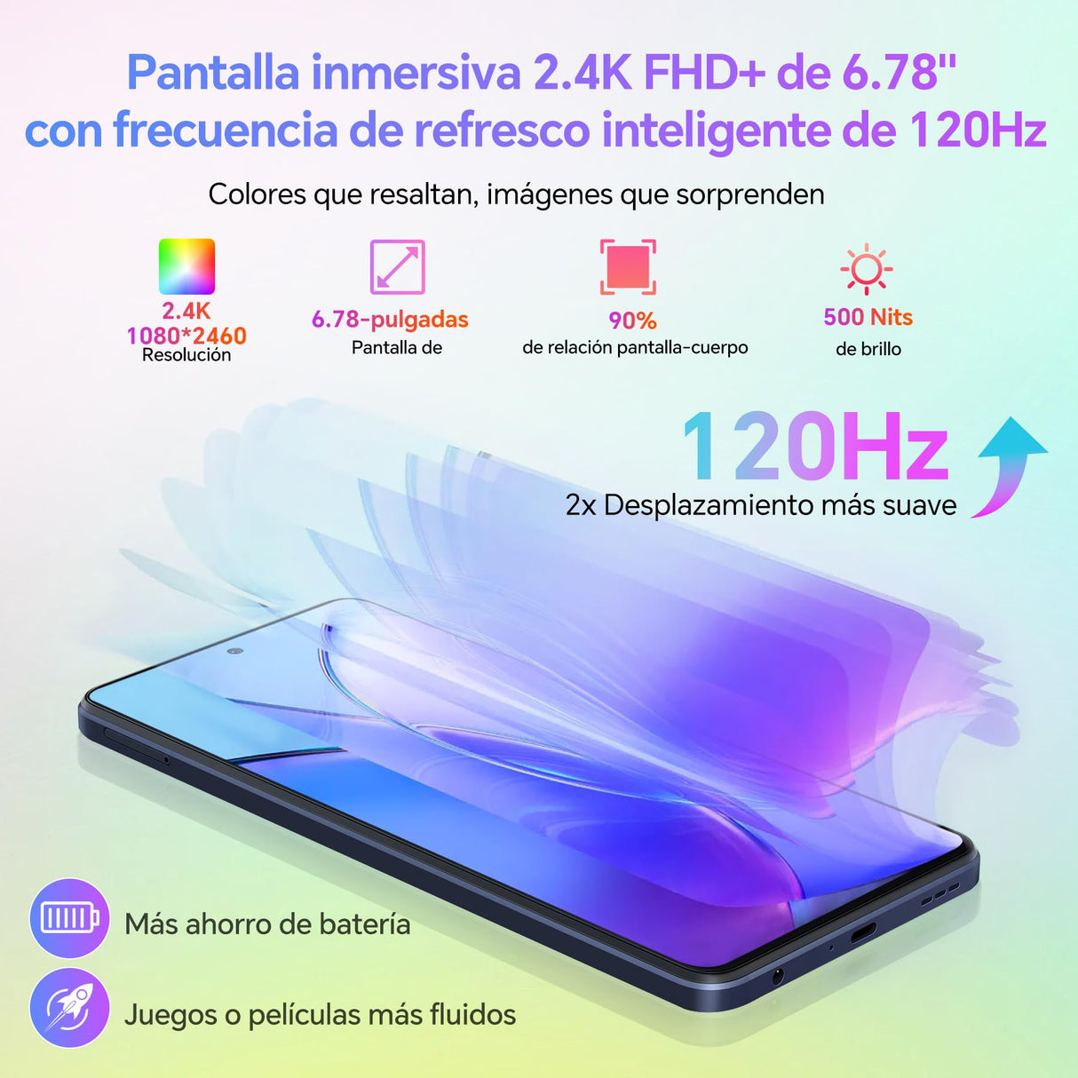 Blackview Smartphone 120Hz, 16GB+256GB(TF 2TB) Helio G99 Cámara de 64MP Telefono Movil Android 13, 6.78'' FHD+ 2.4K 5000mAh 33W Moviles con Dual 4G Octa-Core, NFC/Huella Digital/GPS
