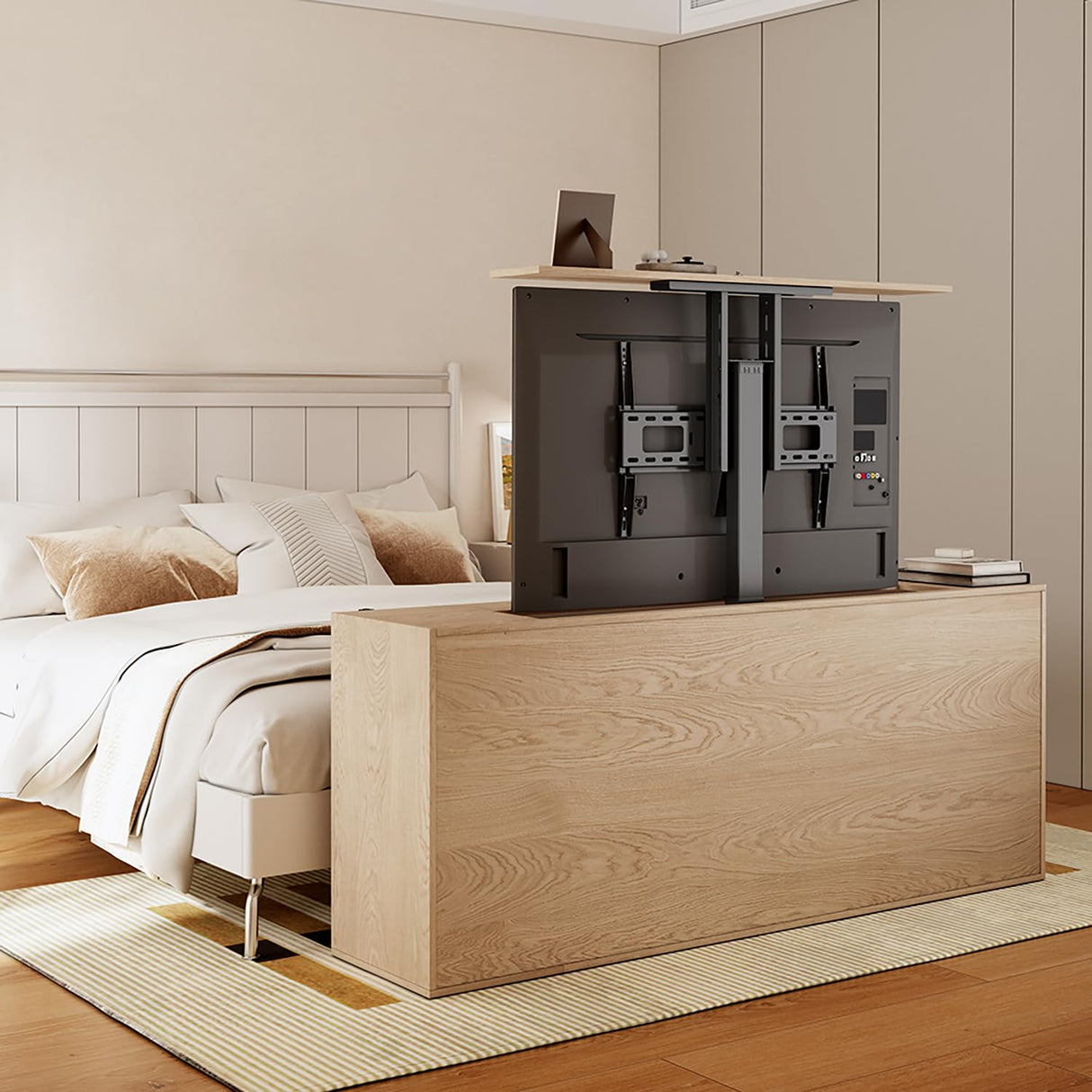 Maclean MC-866T Soporte para TV de Altura Ajustable Eléctricamente, Instalación Elevadora para TV de 37-80", Control Remoto y por Aplicación, Compatible con Tuya, Carga MAX. 60 kg, MAX. VESA 600x400