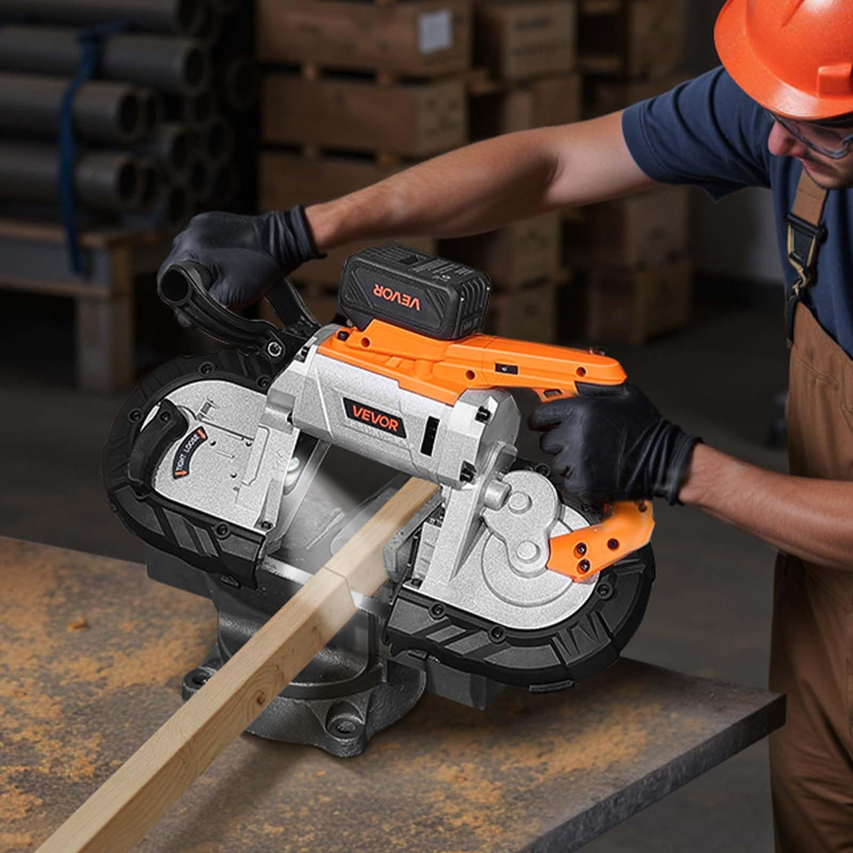 VEVOR Kit de Sierra de Cinta Portátil Inalámbrica, Corte Profundo de 12,7 cm con 360 W Motor sin Escobillas y Batería de 4 Ah, Velocidad Variable de 0 a 120 m/min, para Cortar Metal y Madera