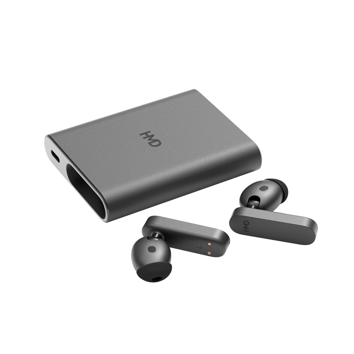 HMD Amped Buds - Auriculares in-Ear inalámbricos Bluetooth con Banco de energía Integrado (Hybrid ANC, ENC, hasta 95 Horas de reproducción, USB-C, IP54), Color Negro