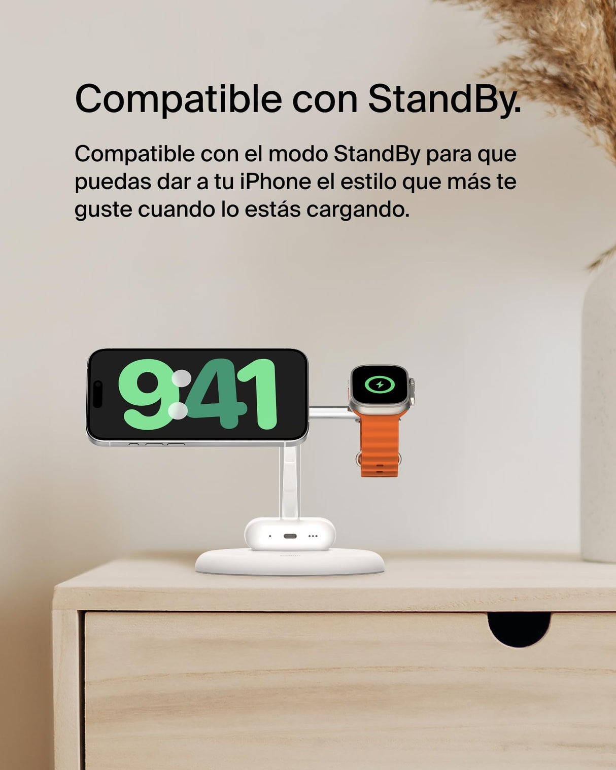 Belkin soporte de carga inalámbrica 3 en 1 con MagSafe, cargador magnético Qi2 de 15 W, carga rápida para iPhone 16, 15, 14 y 13, AirPods, Apple Watch y otros (fuente de alimentación incluida), blanco
