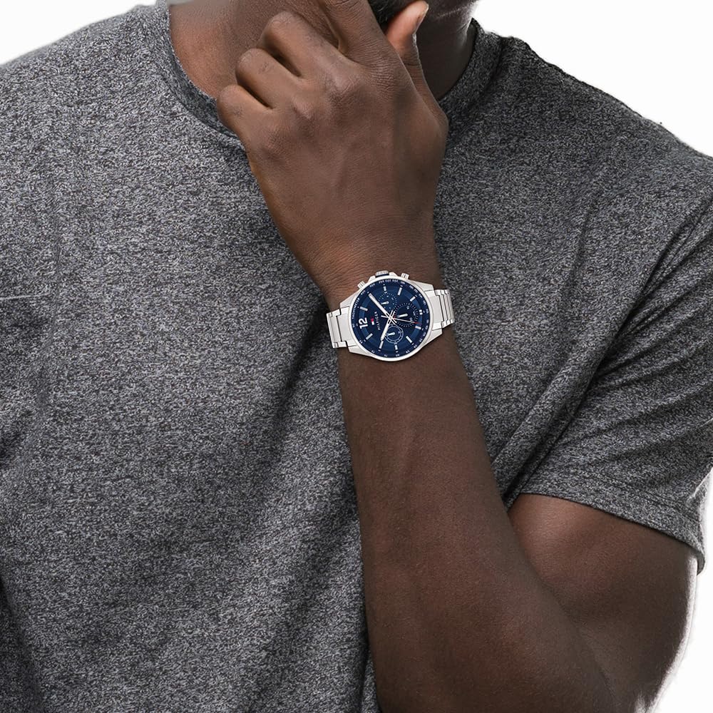 Tommy Hilfiger Reloj Analógico de Cuarzo Multifunción para Hombre con Correa de Acero Inoxidable Plateada - 1791973