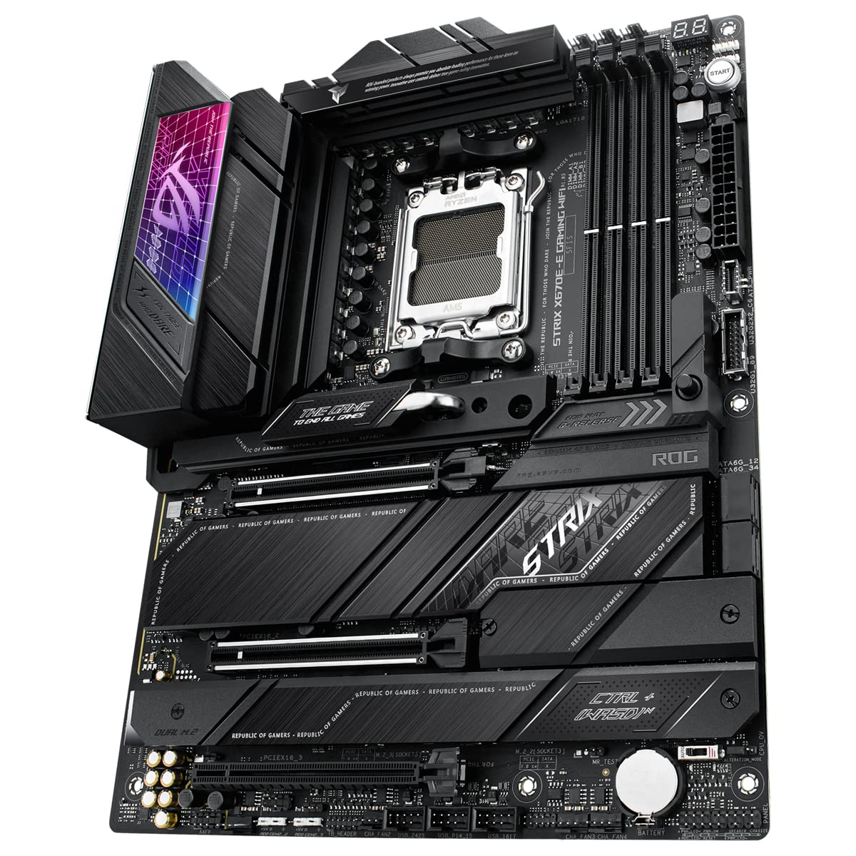 ASUS ROG Strix X670E-E Gaming - Placa Base ATX (AMD Ryzen AM5, VRM de 18 + 2 Fases, DDR5, 4 Ranuras M.2 con disipadores térmicos, PCIe 5.0, USB 3.2 Gen 2 x 2, AI Cooling II y Aura Sync)