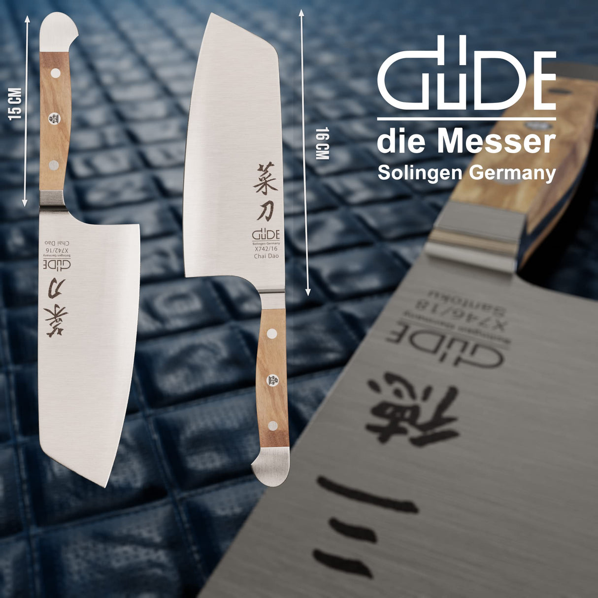 Güde Solingen-Chai Dao, Cuchillo de Cocina Forjado, 16 cm, Madera, Alpha-Olive-Doble virola, Hecho a Mano en Alemania, Chrome Steel