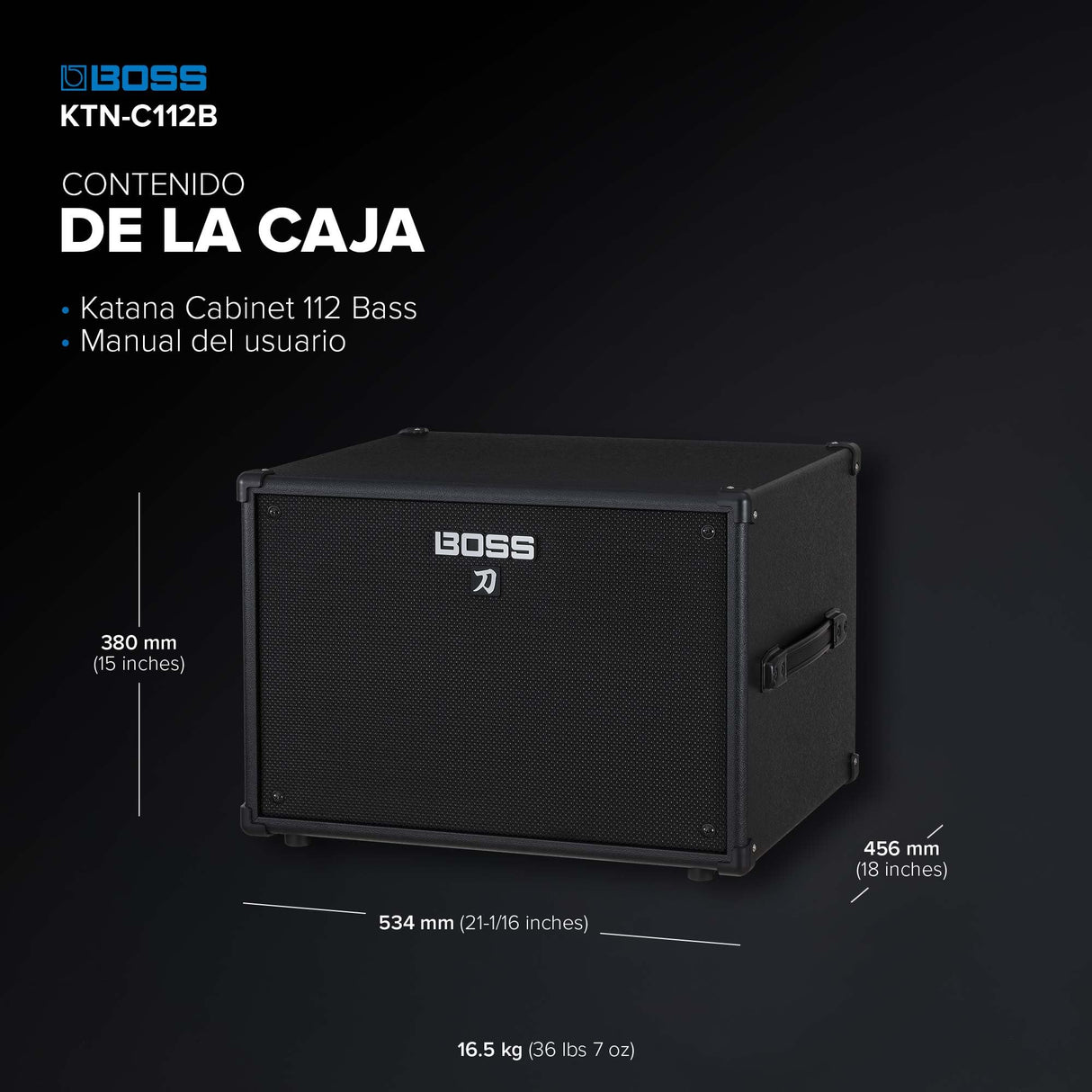 BOSS Katana Cabinet 112 Bass | Pantalla de Altavoz de Alto Rendimiento para bajistas Profesionales | Diseño Compacto con 500 vatios de Potencia | Woofer de 12 Pulgadas de la Serie Eminence Neodymium