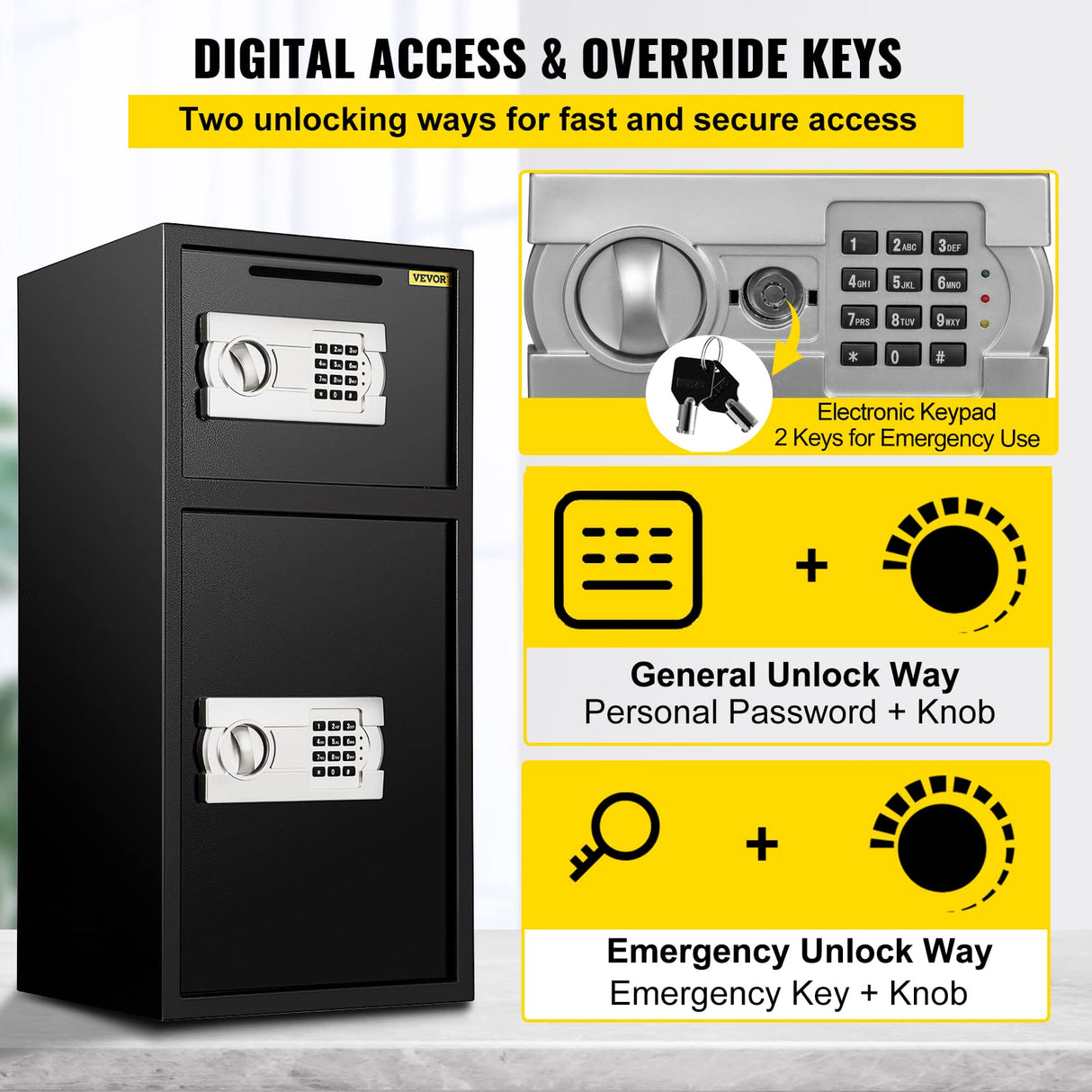 BuoQua Caja Fuerte de Seguridad con Llave de 75 x 34 x 34 cm, Caja de Seguridad Digital con Cerradura de Seguridad BXG-052, Caja Fuerte Digital de Hierro Fuerte de 33 ", Diseño 2 en 1 Negro